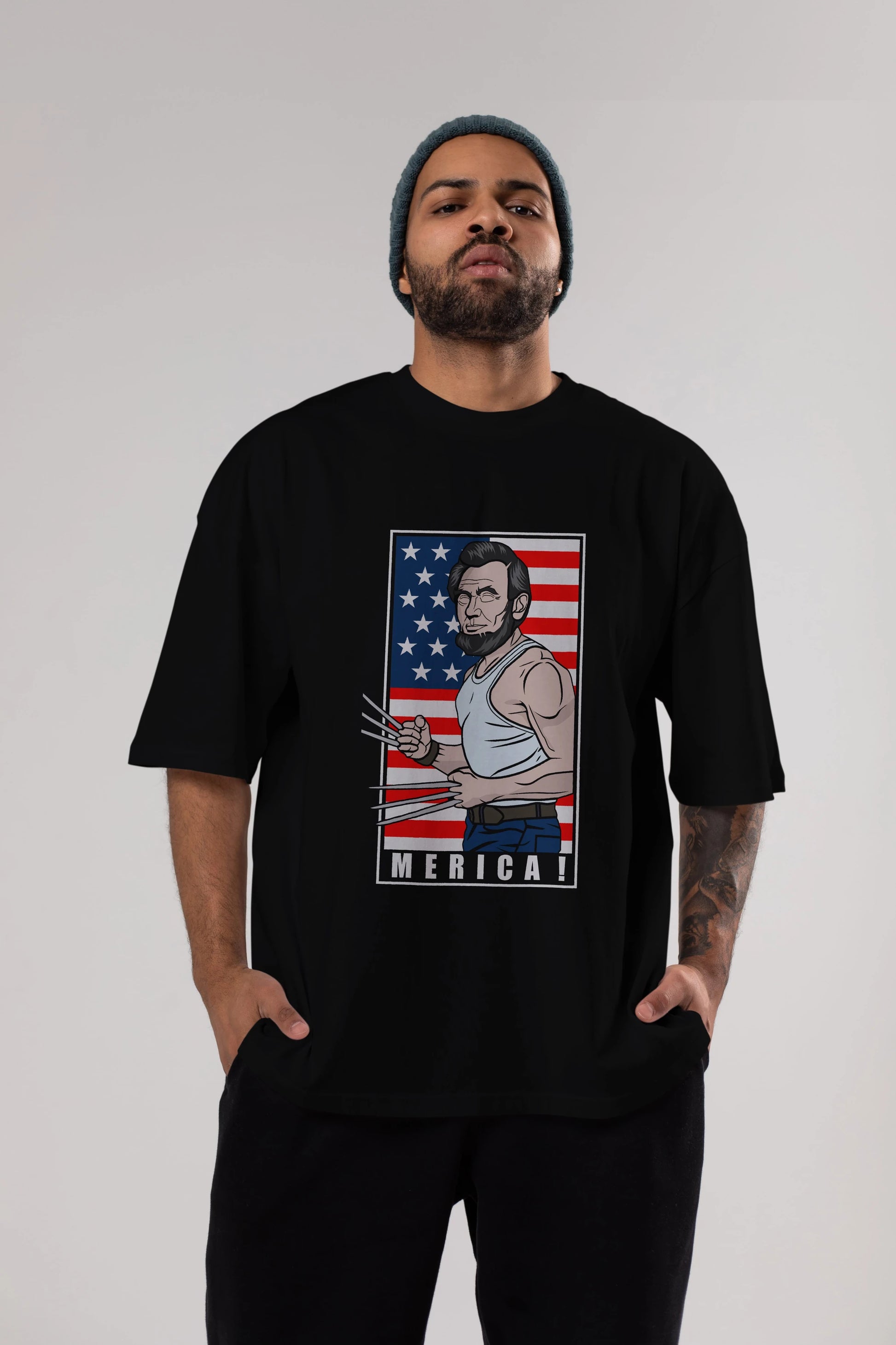 Wolverlincoln Ön Baskılı Oversize t-shirt Erkek Kadın Unisex %100 Pamuk tişort