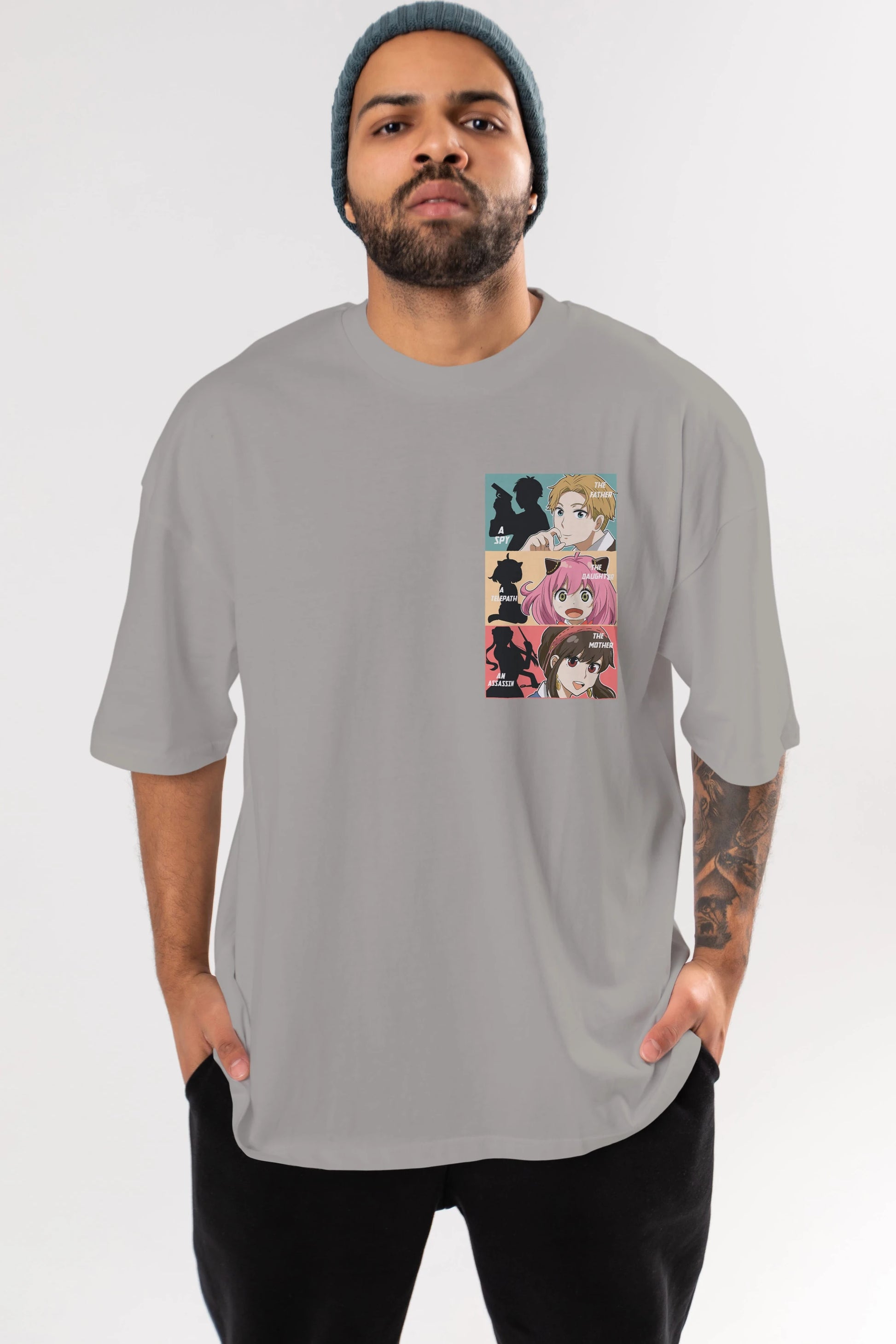 SPY X FAMILY Ön Sol Baskılı Oversize t-shirt Erkek Kadın Unisex %100 Pamuk Bisiklet Yaka tişort