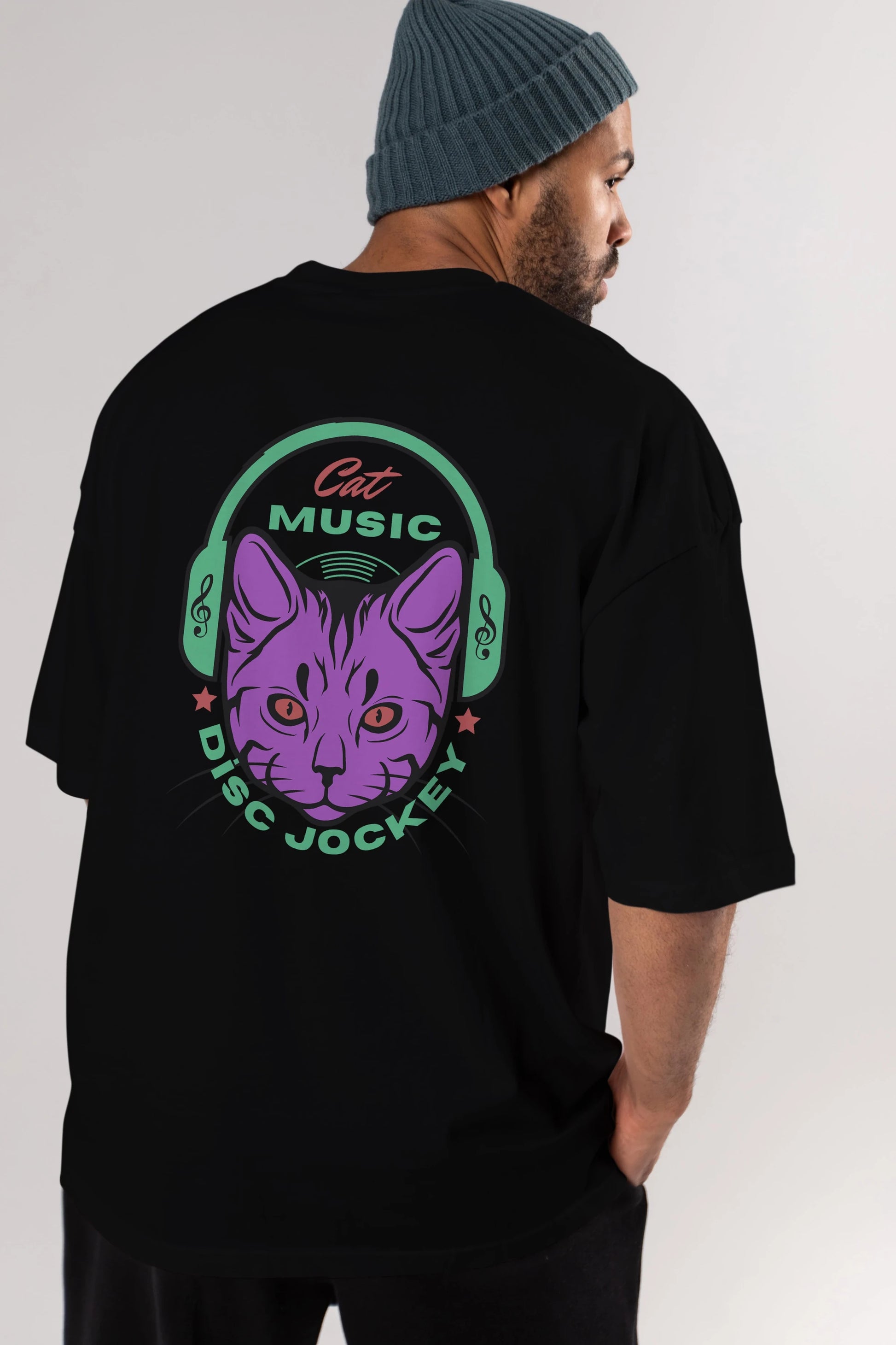 Cat Music Arka Baskılı Oversize t-shirt Erkek Kadın Unisex