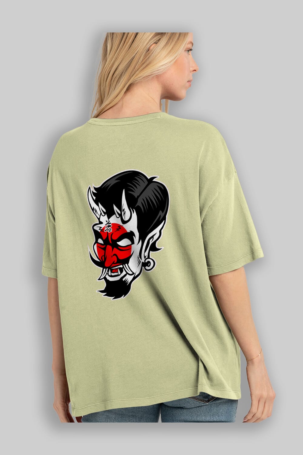 Japanese Devil Arka Baskılı Oversize t-shirt Erkek Kadın Unisex %100 Pamuk tişort