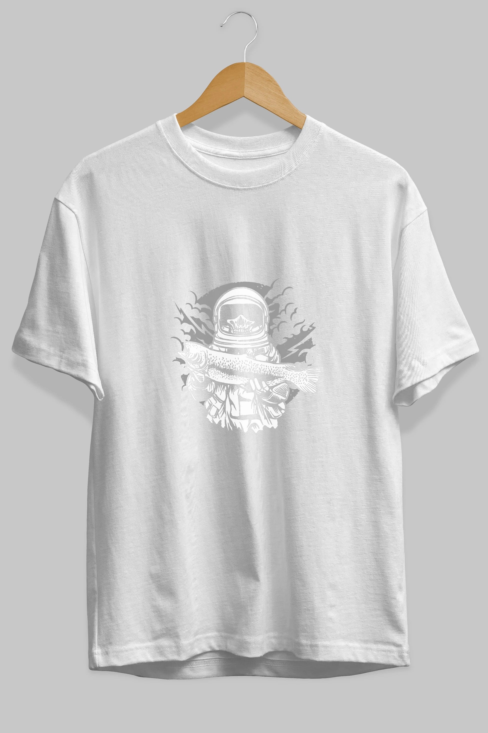 Astronaut Fishing Ön Baskılı Oversize t-shirt Erkek Kadın Unisex %100 Pamuk tişort