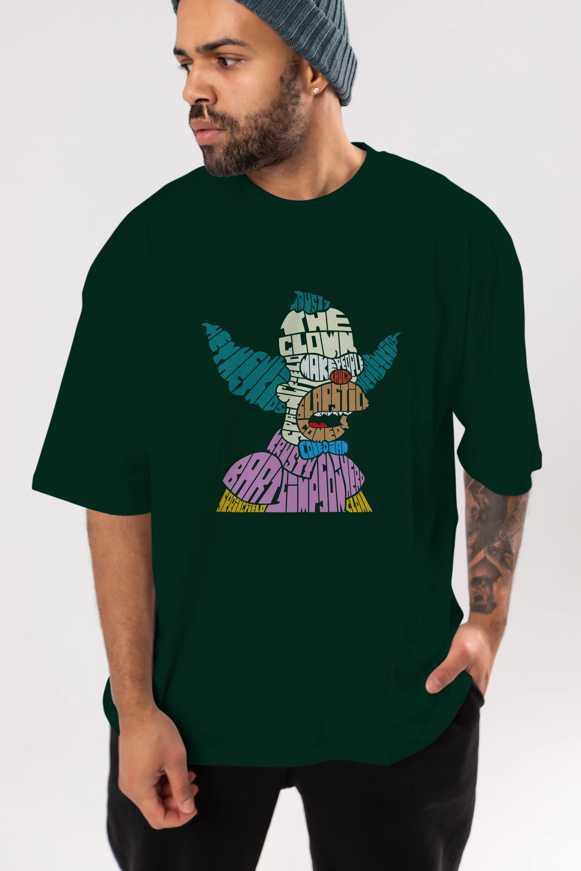 Krusty Clown Ön Baskılı Oversize t-shirt %100 pamuk Erkek Kadın Unisex