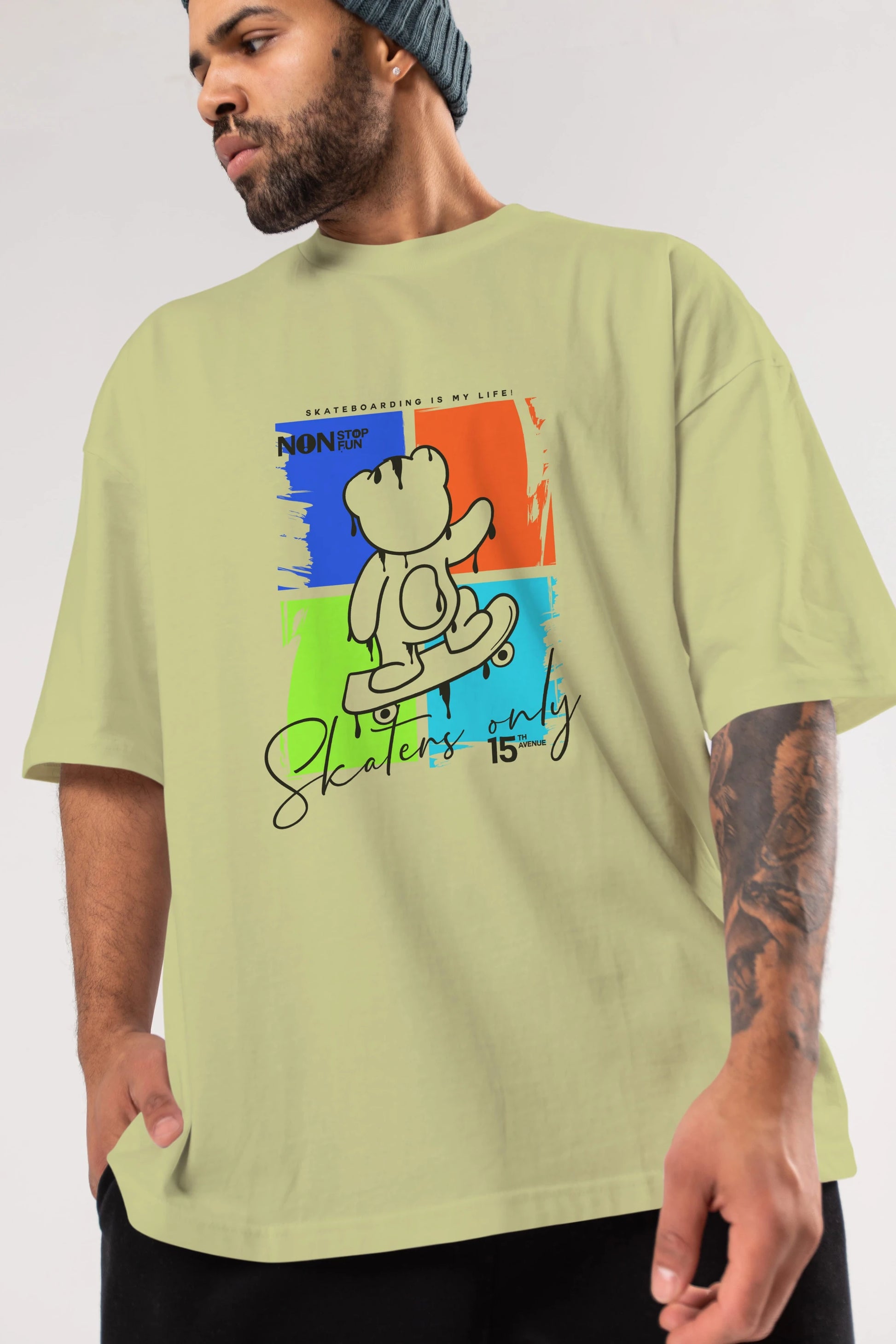 Skaters Only Bear Ön Baskılı Oversize t-shirt Erkek Kadın Unisex