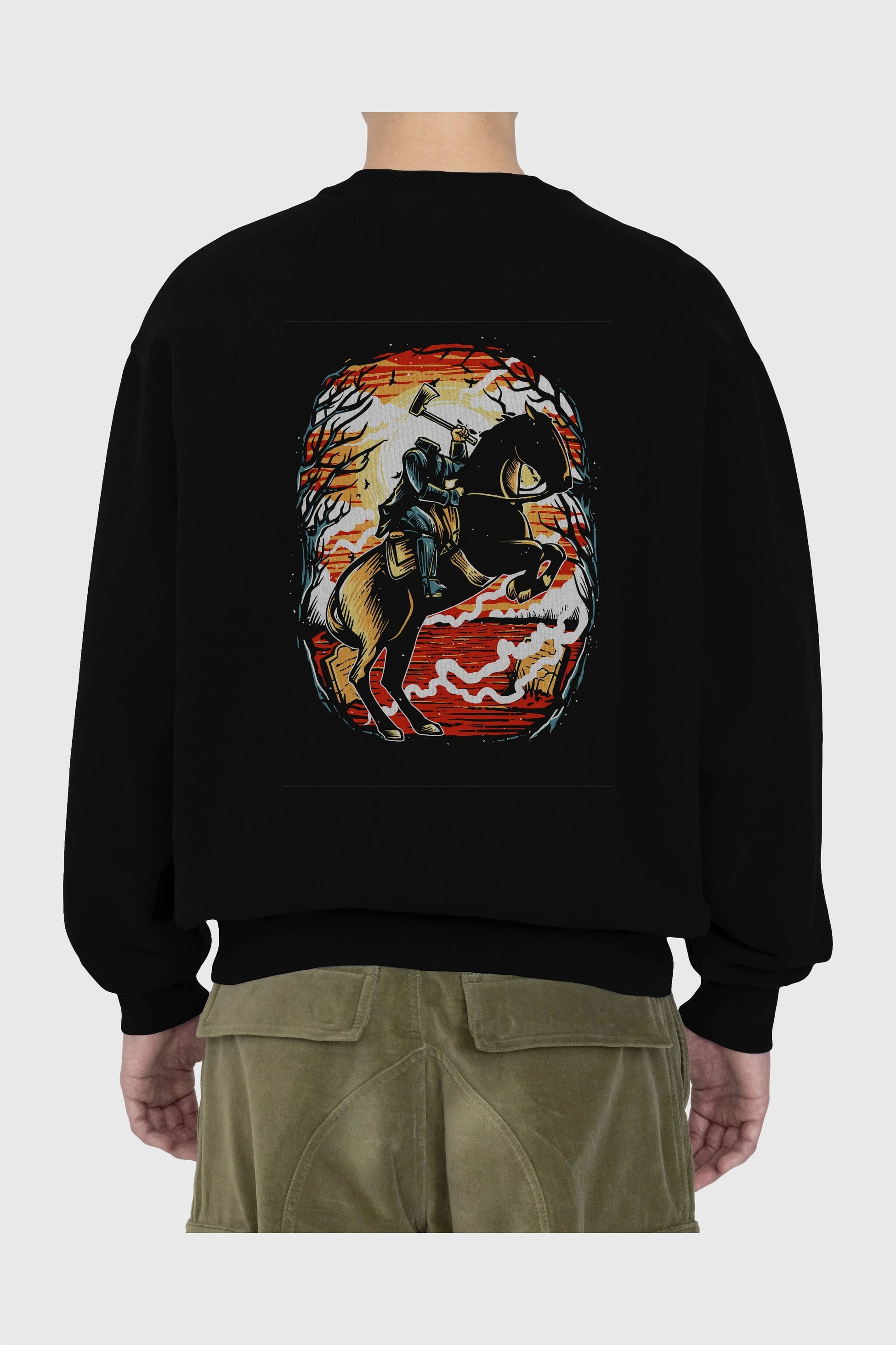 Headless Horseman Arka Baskılı Oversize Sweatshirt Erkek Kadın Unisex
