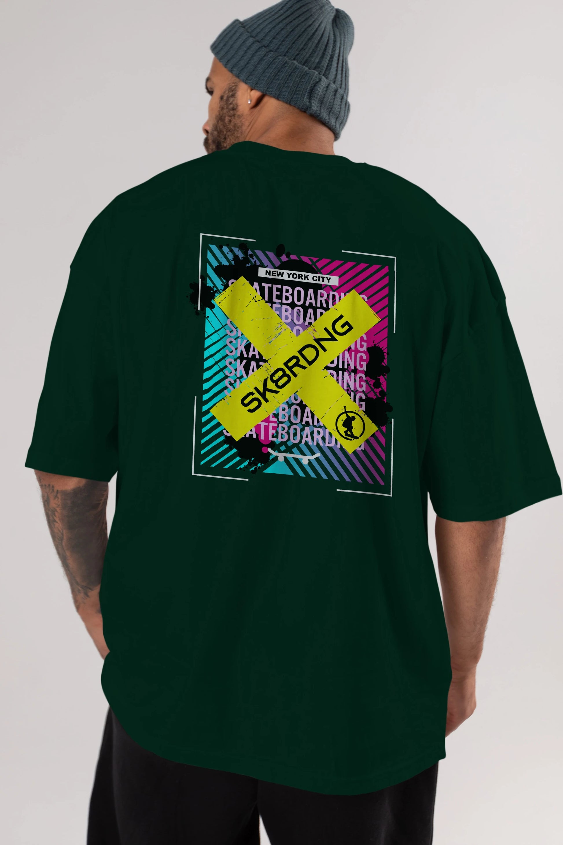 Skatebording Arka Baskılı Oversize t-shirt Erkek Kadın Unisex