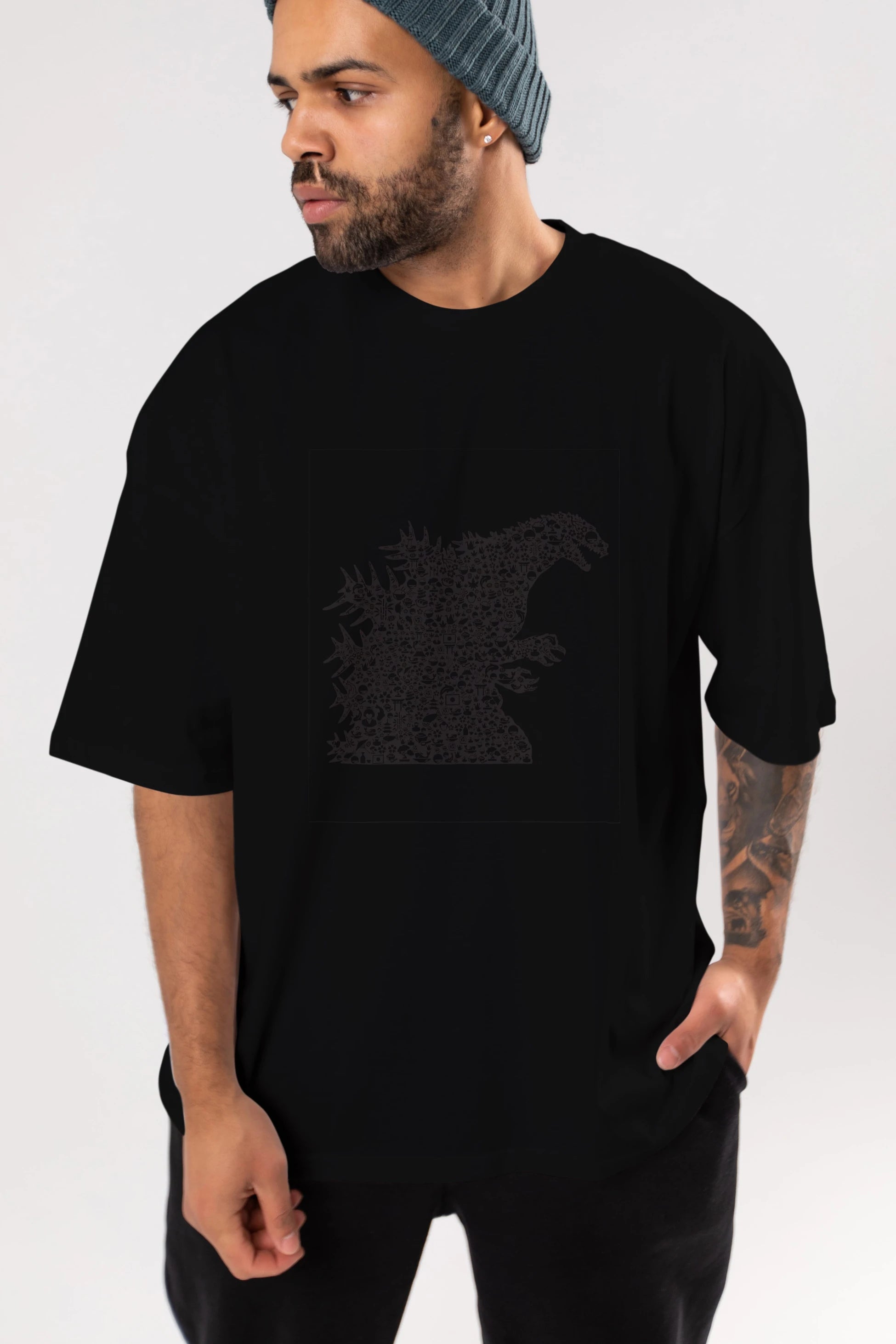 Godzilla Ön Baskılı Oversize t-shirt %100 pamuk Erkek Kadın Unisex