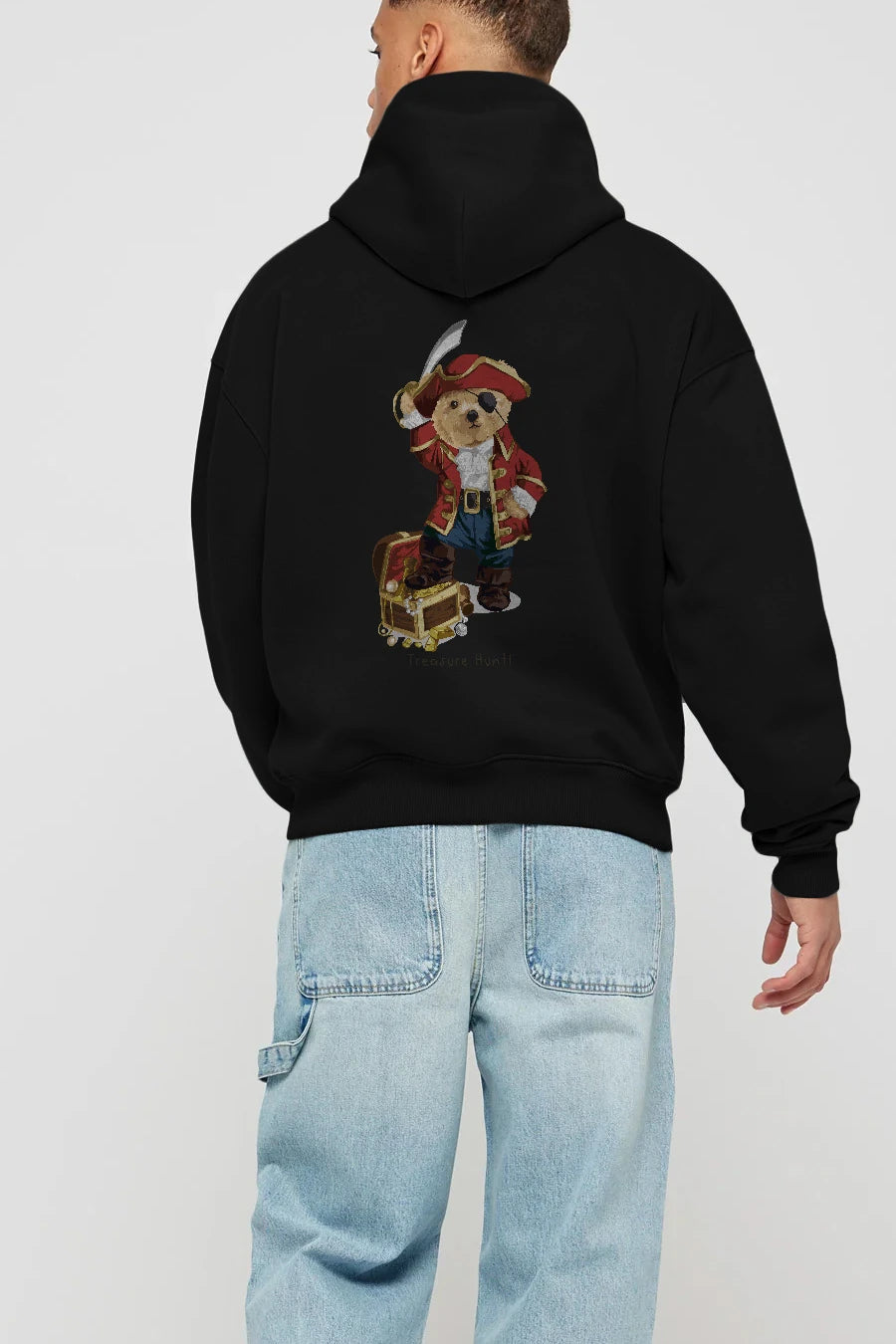 Teddy Bear Treasure Hunt Arka Baskılı Hoodie Oversize Kapüşonlu Sweatshirt Erkek Kadın Unisex