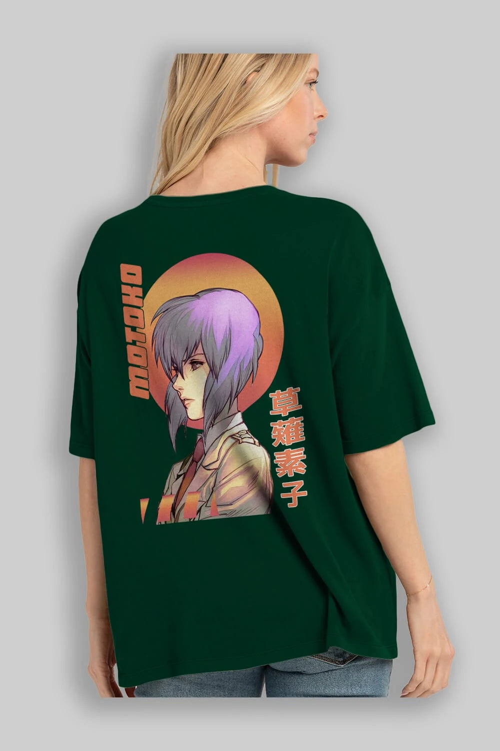 Motoko Kusanagi 10 Anime Arka Baskılı Oversize t-shirt Erkek Kadın Unisex