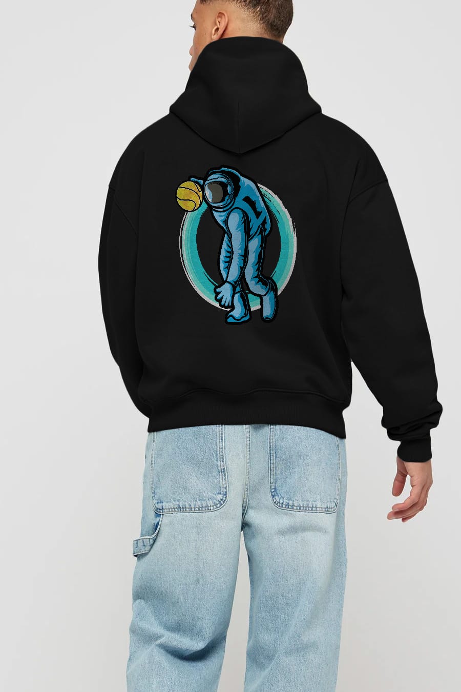 Astronaut Dribble Arka Baskılı Hoodie Oversize Kapüşonlu Sweatshirt Erkek Kadın Unisex