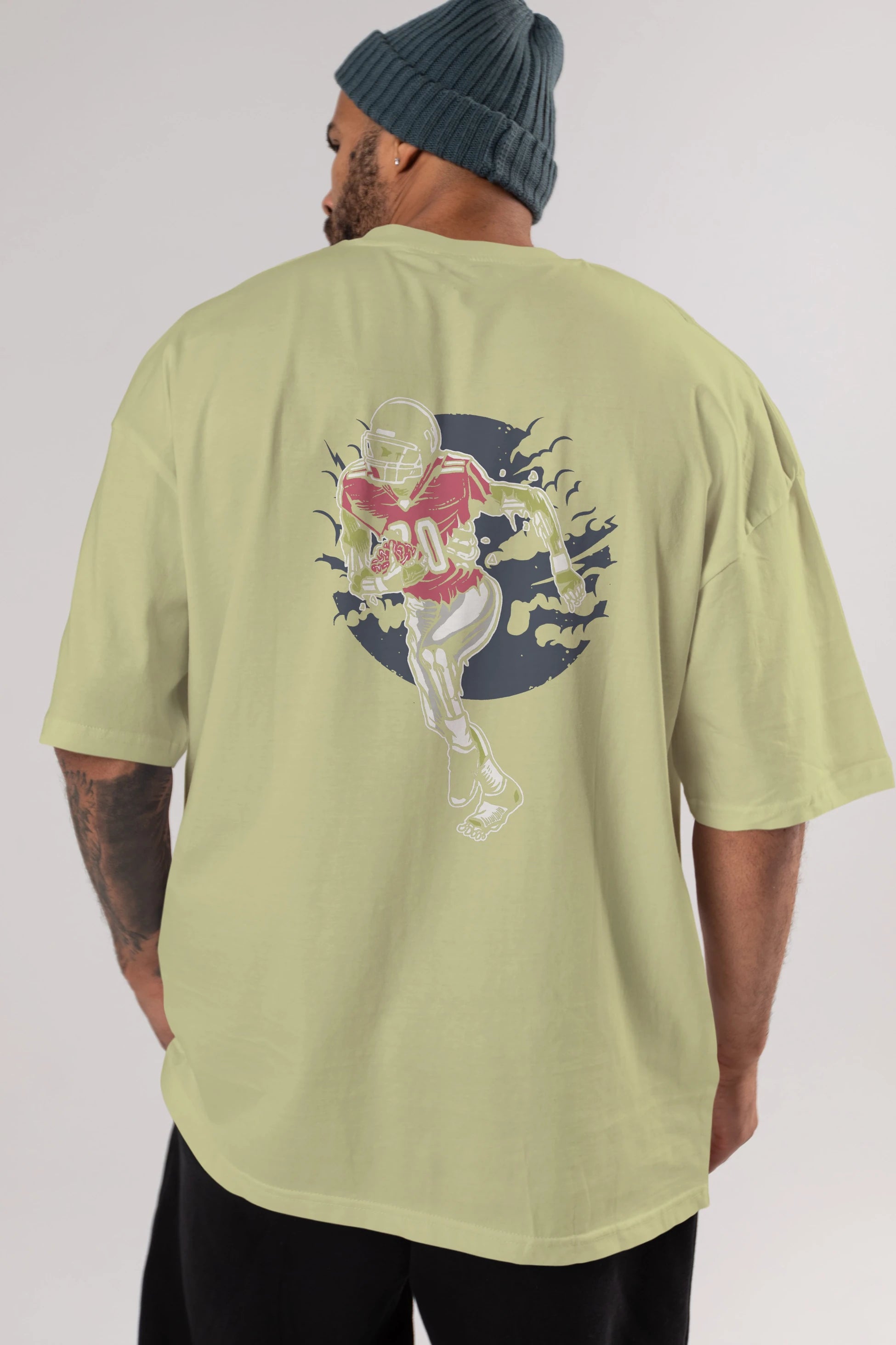 Zombie Football Arka Baskılı Oversize t-shirt Erkek Kadın Unisex %100 Pamuk