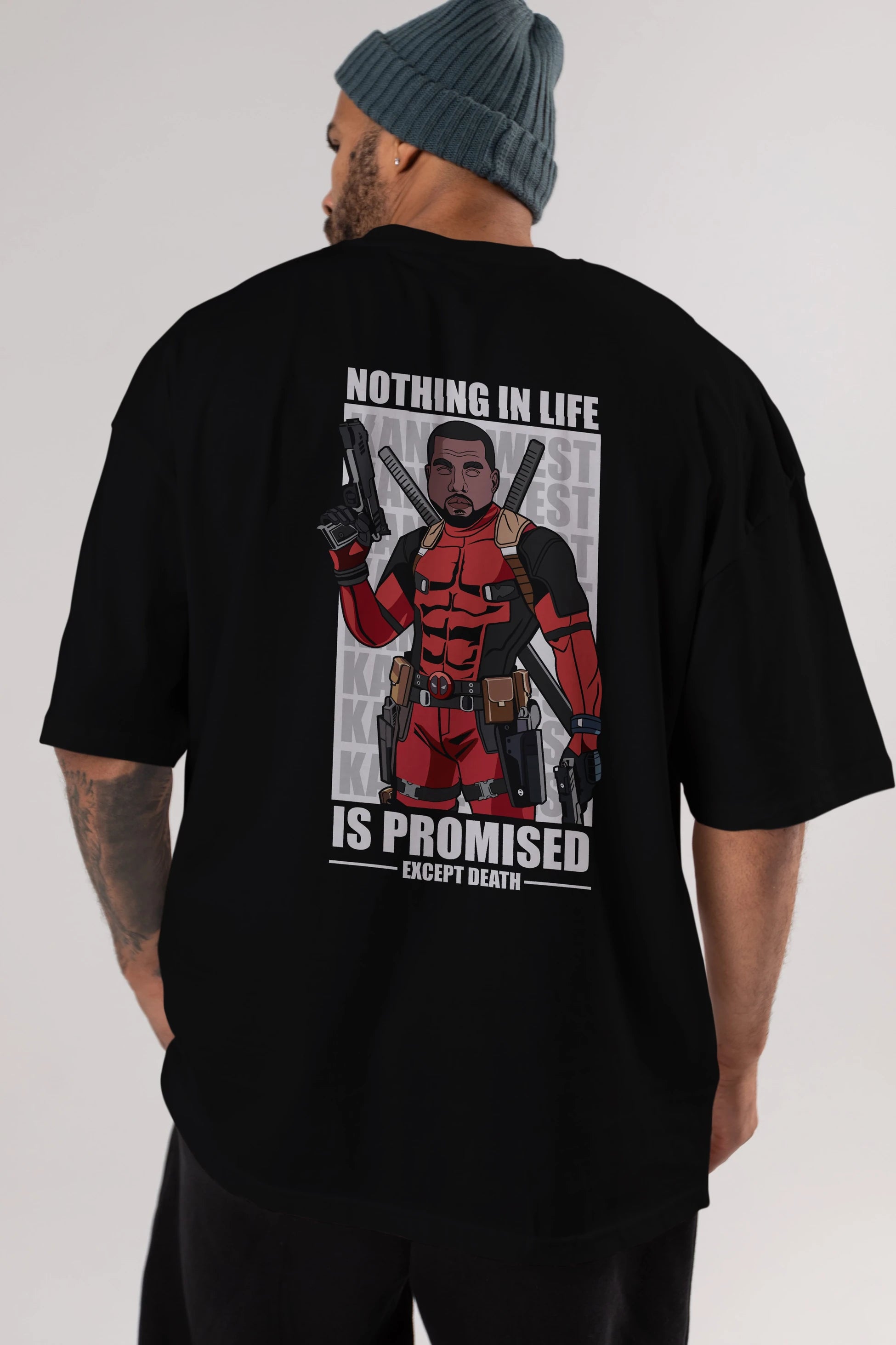 Kanye West Deadpool Arka Baskılı Oversize t-shirt Erkek Kadın Unisex %100 Pamuk tişort