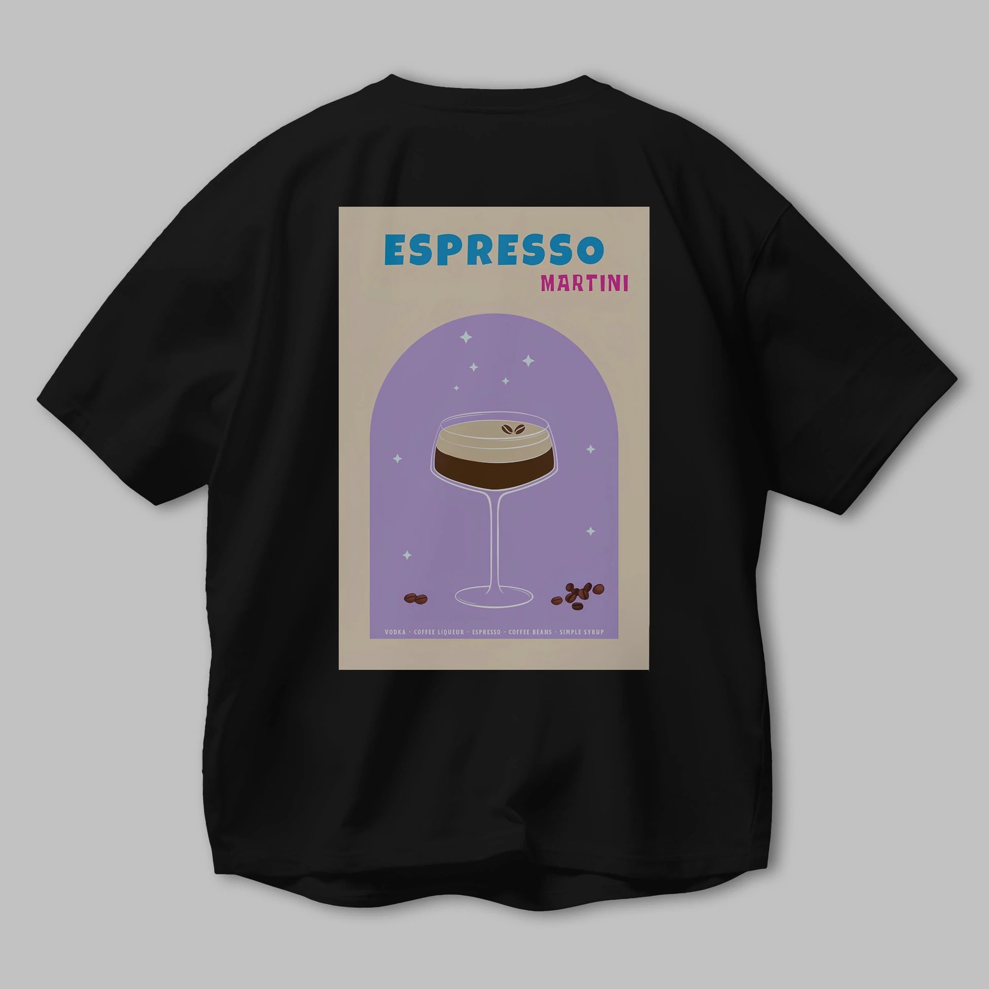 Espresso Martini 5 Arka Baskılı Oversize t-shirt Erkek Kadın Unisex %100 Pamuk Bisiklet Yaka tişort