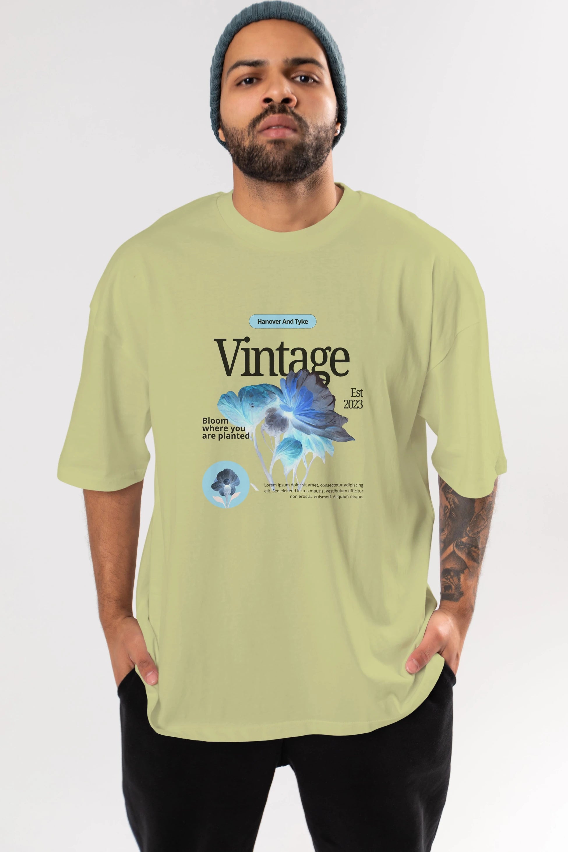 Vintage Çiçek Ön Baskılı Oversize t-shirt Erkek Kadın Unisex