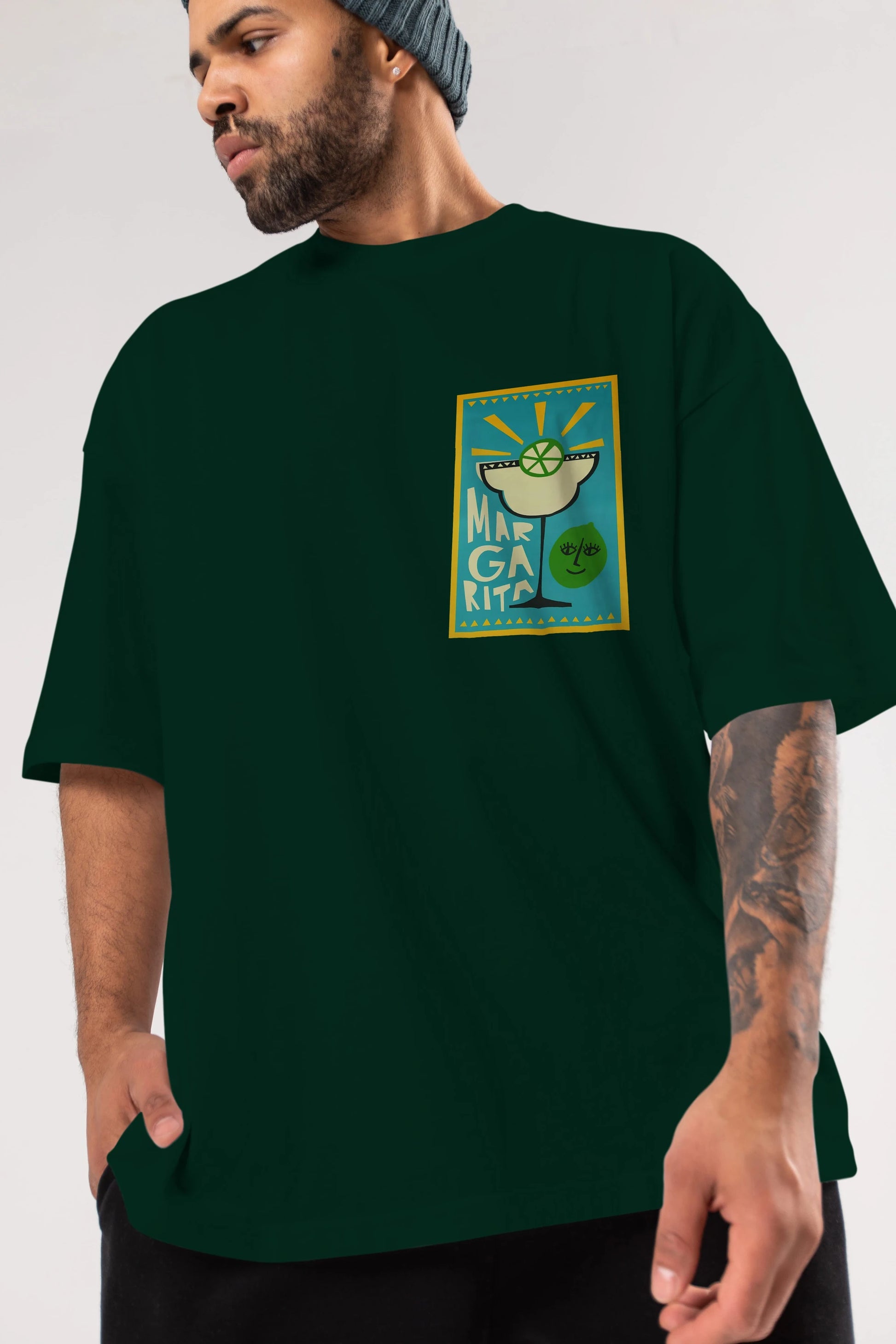 Margarita 4 Ön Sol Baskılı Oversize t-shirt Erkek Kadın Unisex %100 Pamuk Bisiklet Yaka tişort