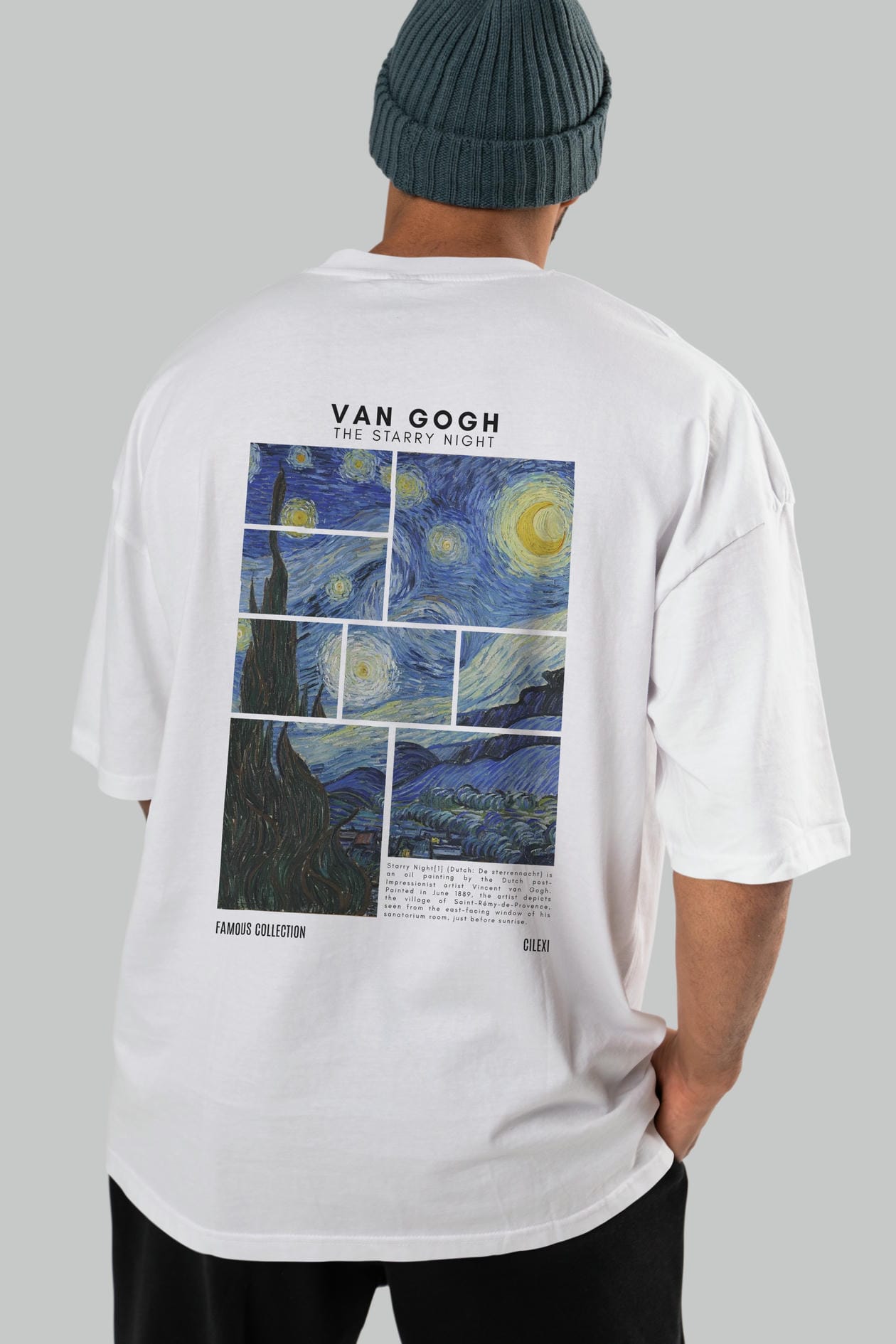 Van Gogh The Starry Night Arka Baskılı Oversize t-shirt Erkek Kadın Bisiklet Yaka Pamuk tişort
