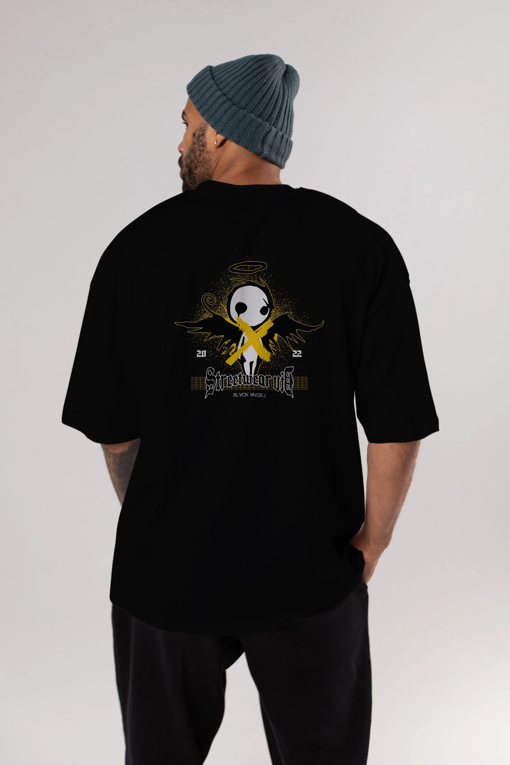 Black Angel Arka Baskılı Oversize t-shirt Erkek Kadın Unisex