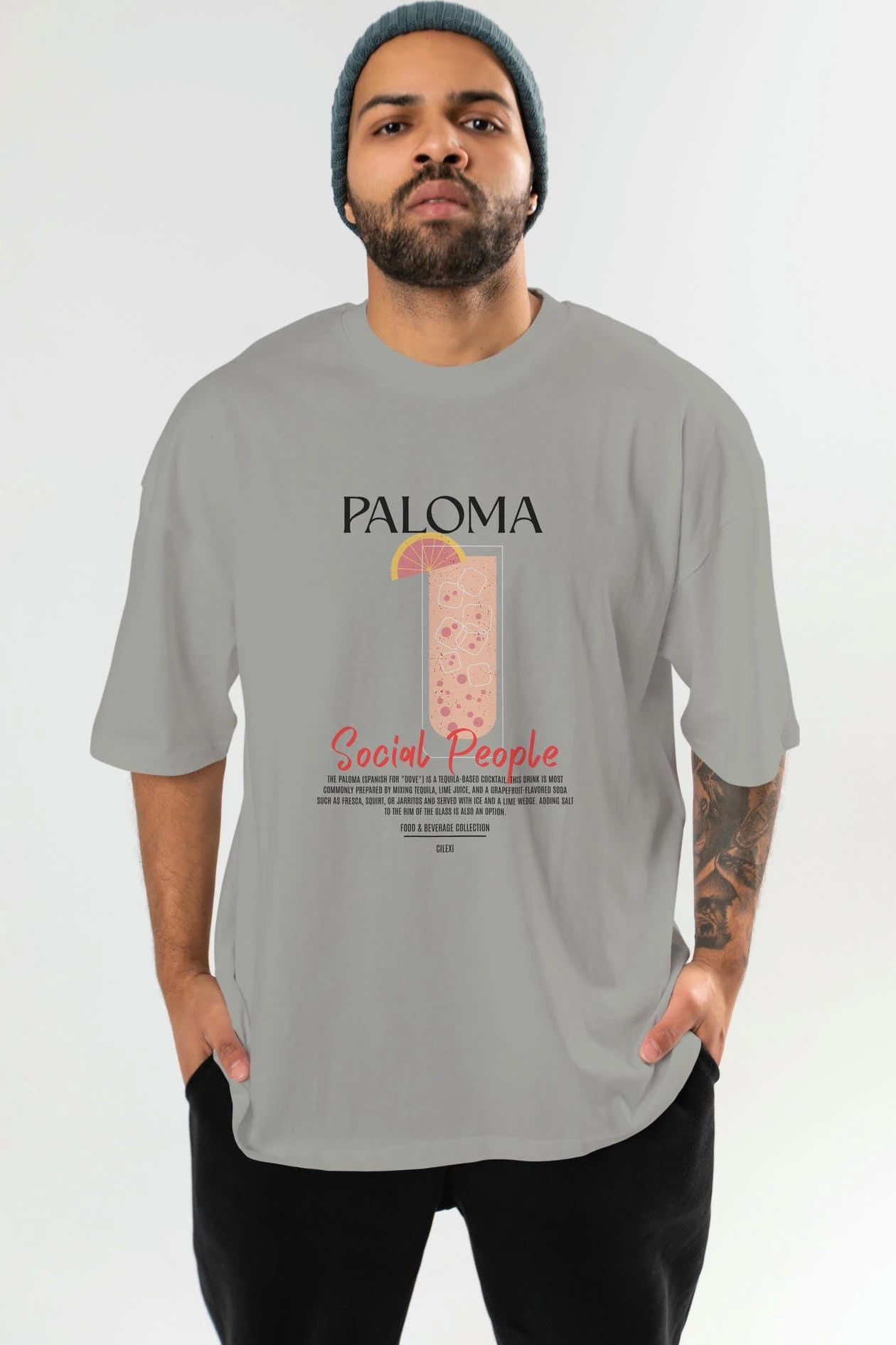 Paloma Kokteyl Serisi ön Baskılı Oversize t-shirt Erkek Kadın %100 Pamuk Bisiklet Yaka tişort