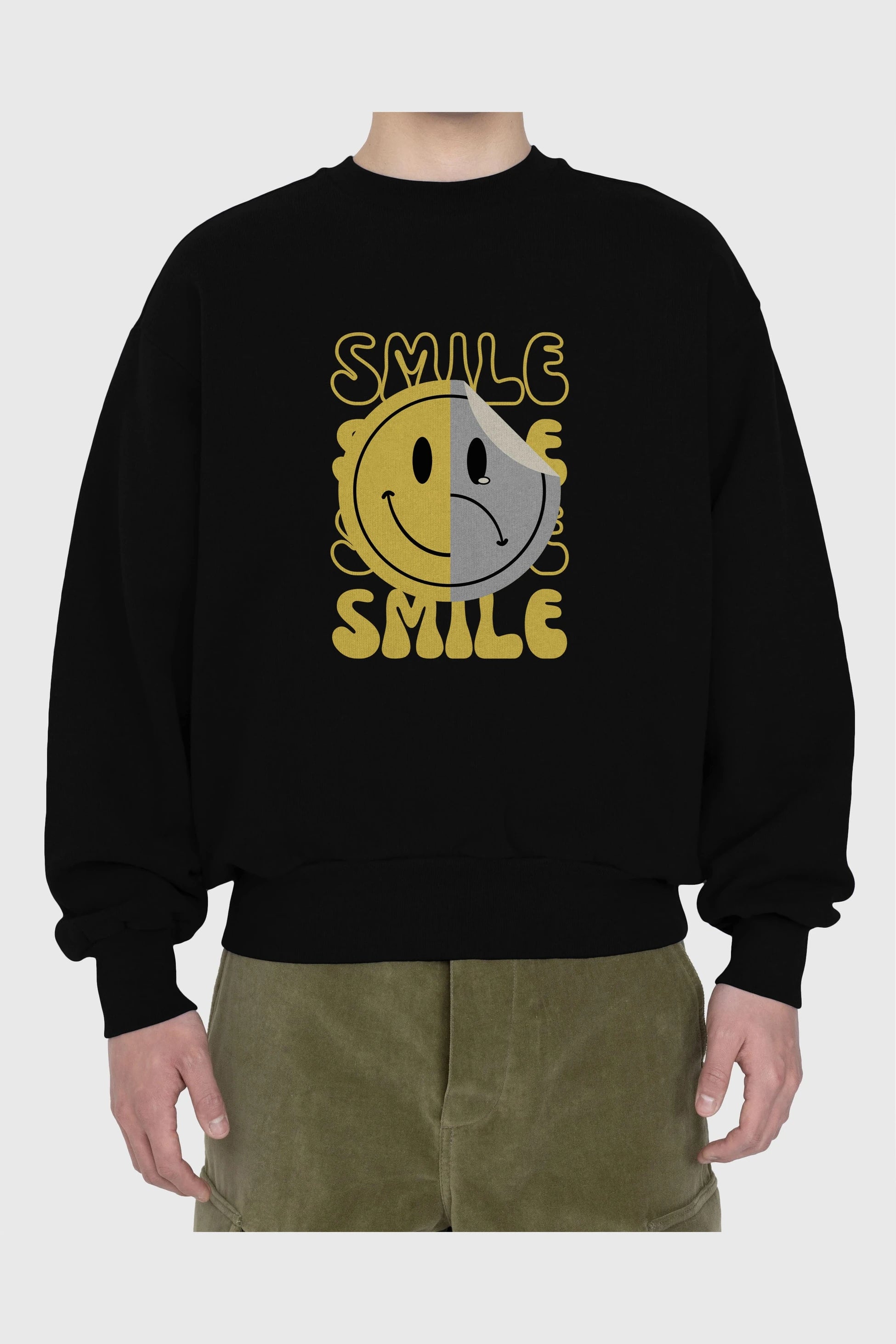 Smile Yazılı Ön Baskılı Oversize Sweatshirt Erkek Kadın Unisex