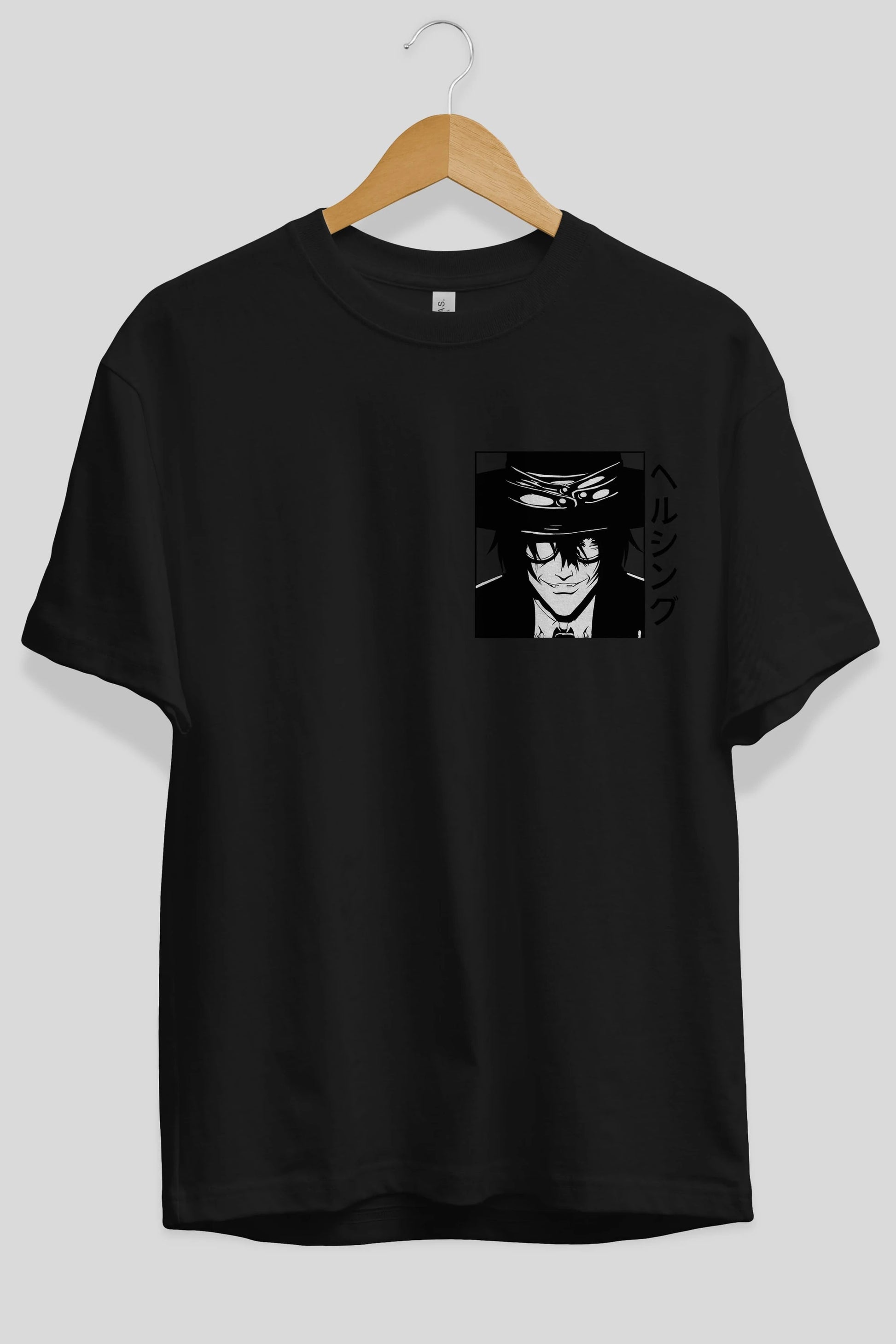 Alucard 1 Ön Sol Baskılı Oversize t-shirt Erkek Kadın Unisex %100 Pamuk Bisiklet Yaka tişort