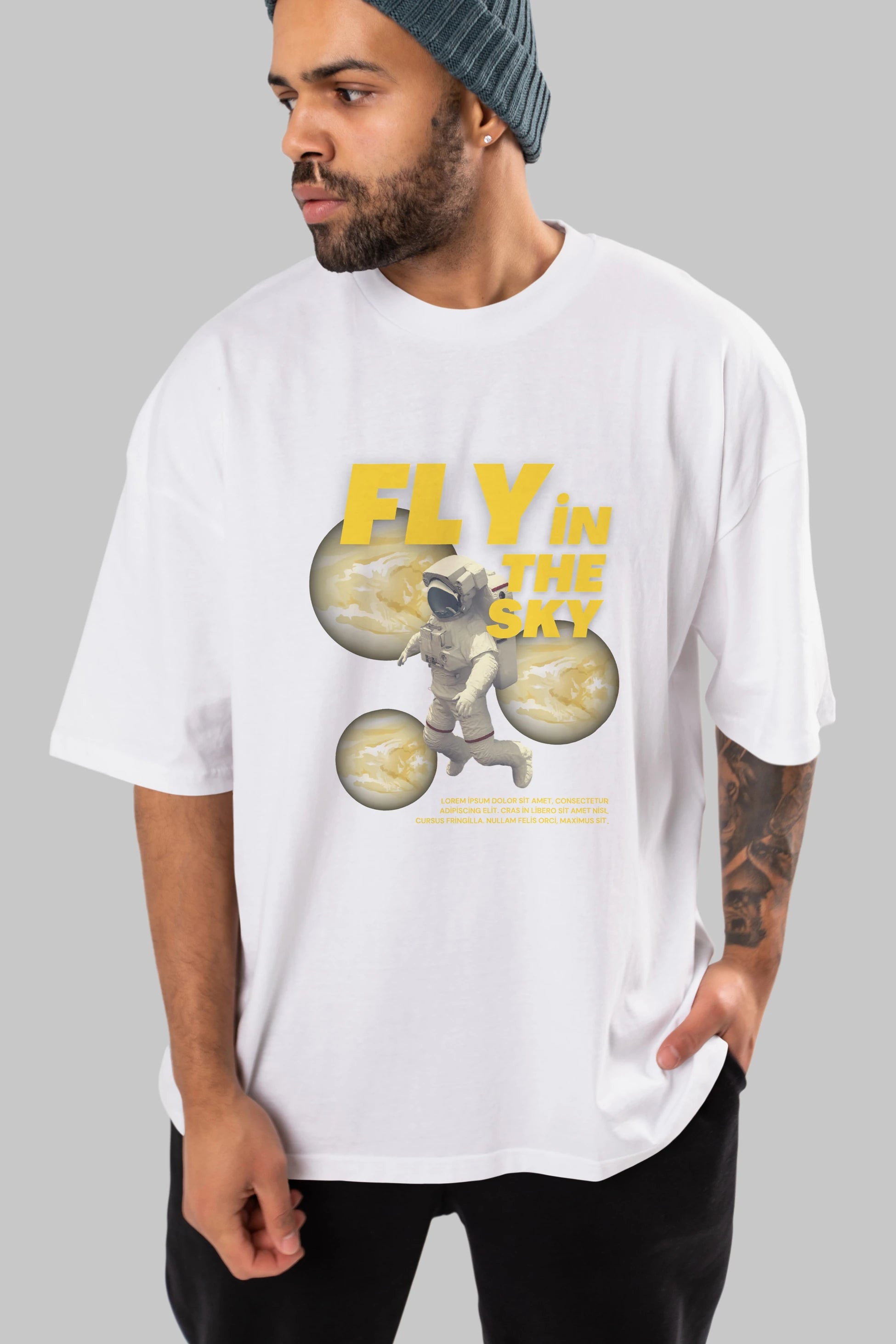 Fly in The Sky Ön Baskılı Oversize t-shirt Erkek Kadın Unisex
