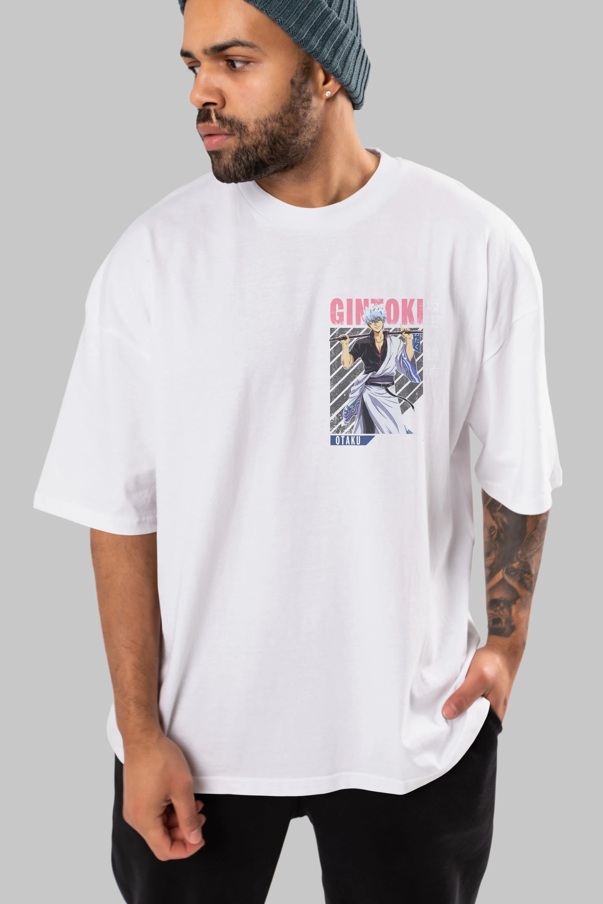 Gintoki Sakata GINTAMA 3 Ön Sol Baskılı Oversize t-shirt Erkek Kadın Unisex %100 Pamuk Bisiklet Yaka tişort