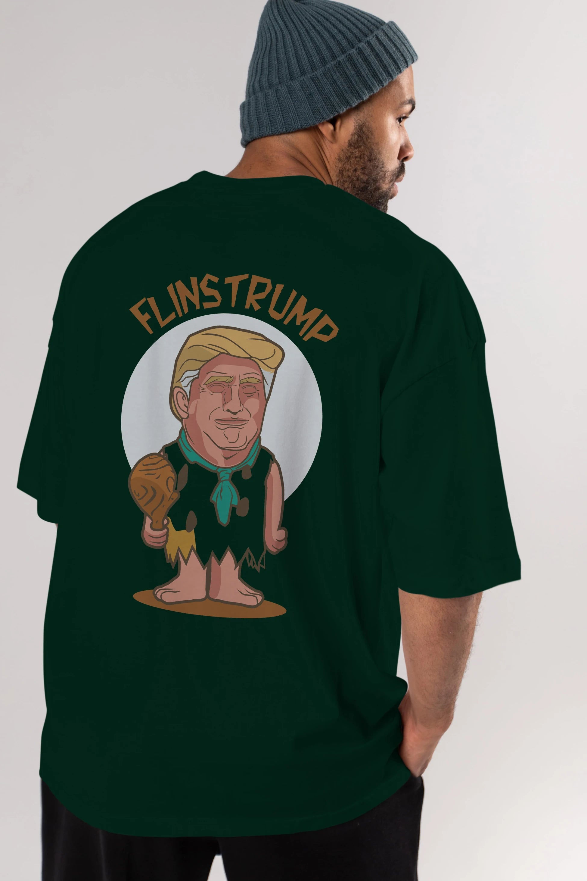 Flinstrump Arka Baskılı Oversize t-shirt Erkek Kadın Unisex %100 Pamuk tişort