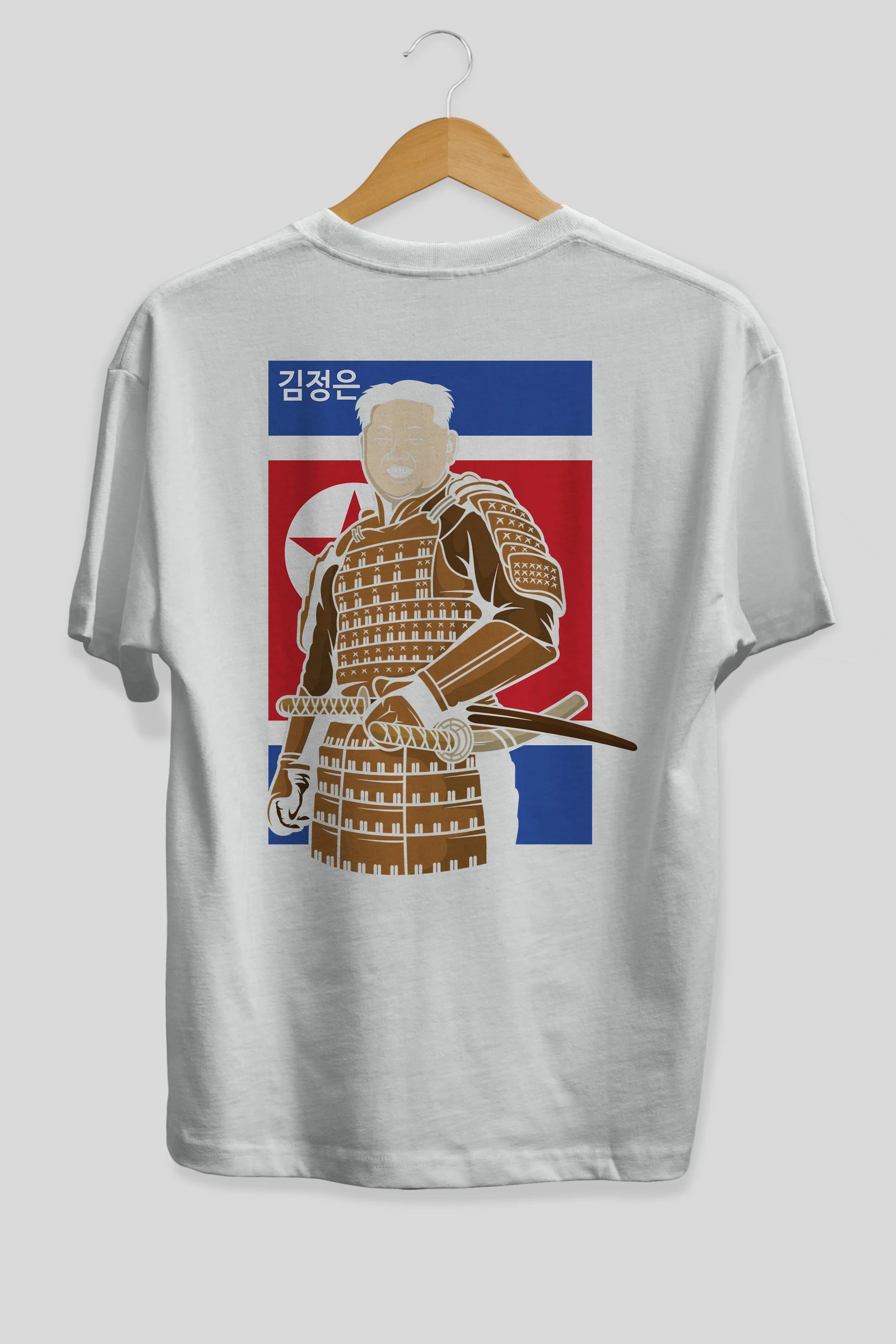 Samurai Jong Un Arka Baskılı Oversize t-shirt Erkek Kadın Unisex %100 Pamuk tişort