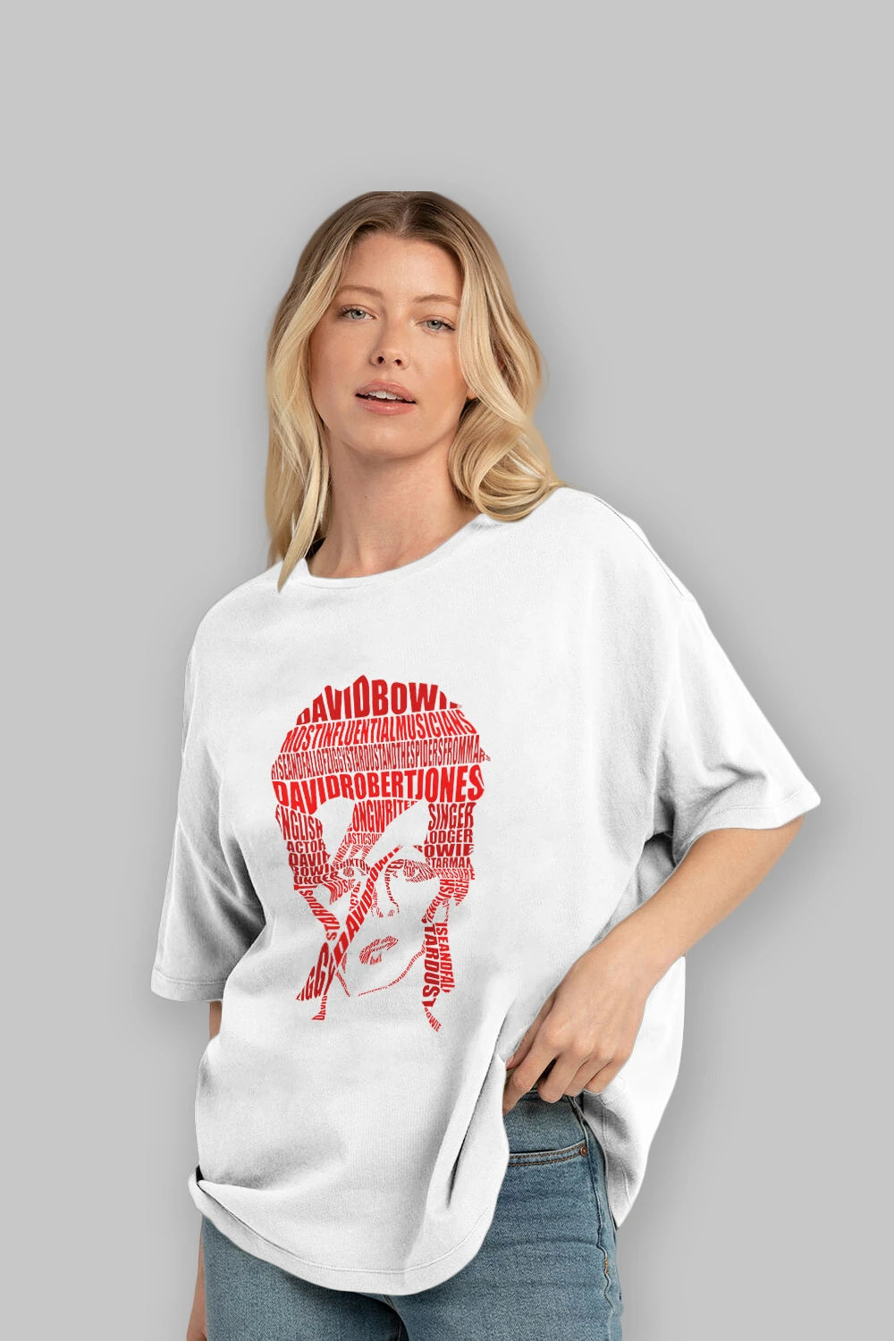 David Bowie Calligram Ön Baskılı Oversize t-shirt %100 pamuk Erkek Kadın Unisex