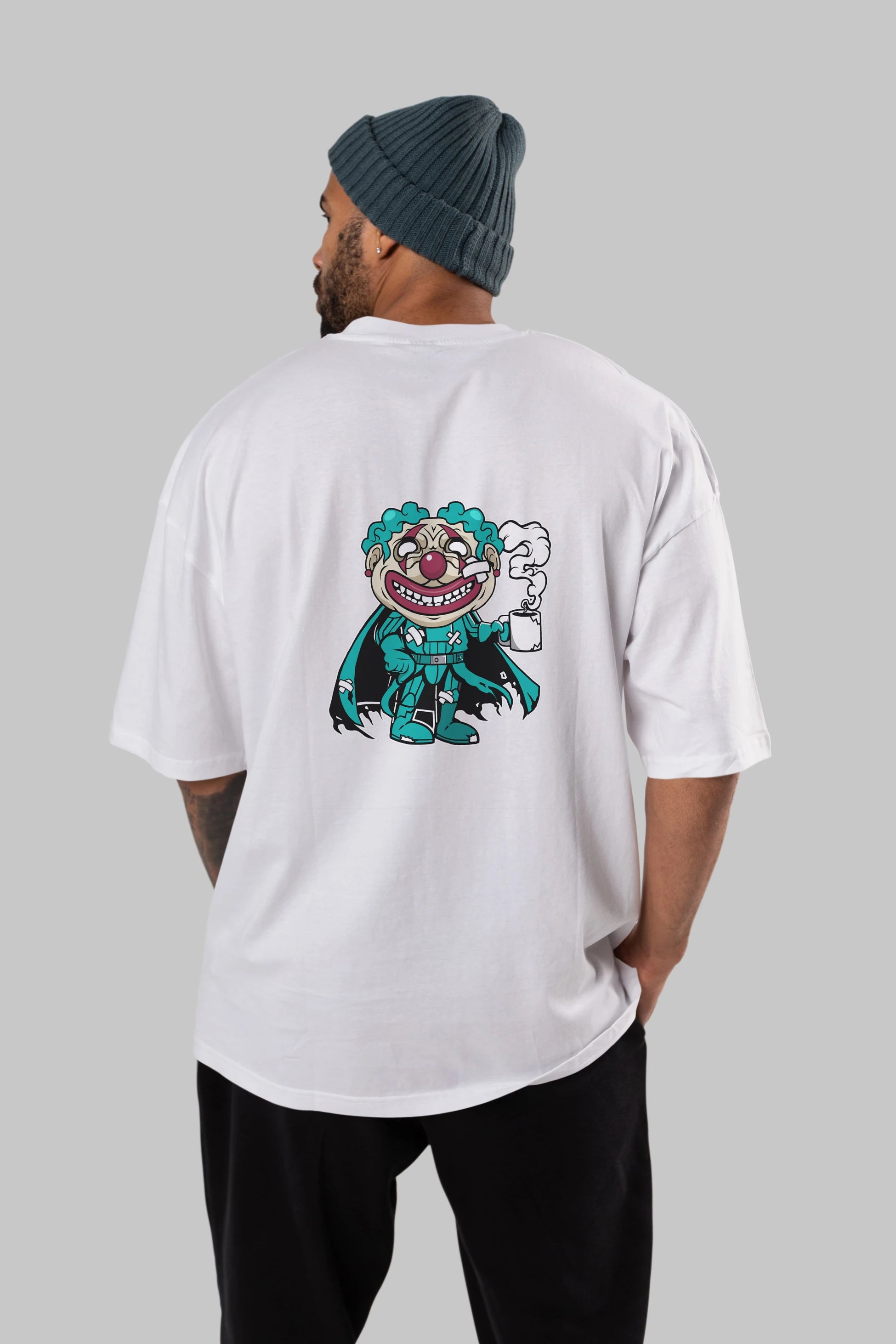 Super Clown Arka Baskılı Oversize t-shirt Erkek Kadın Unisex %100 Pamuk tişort