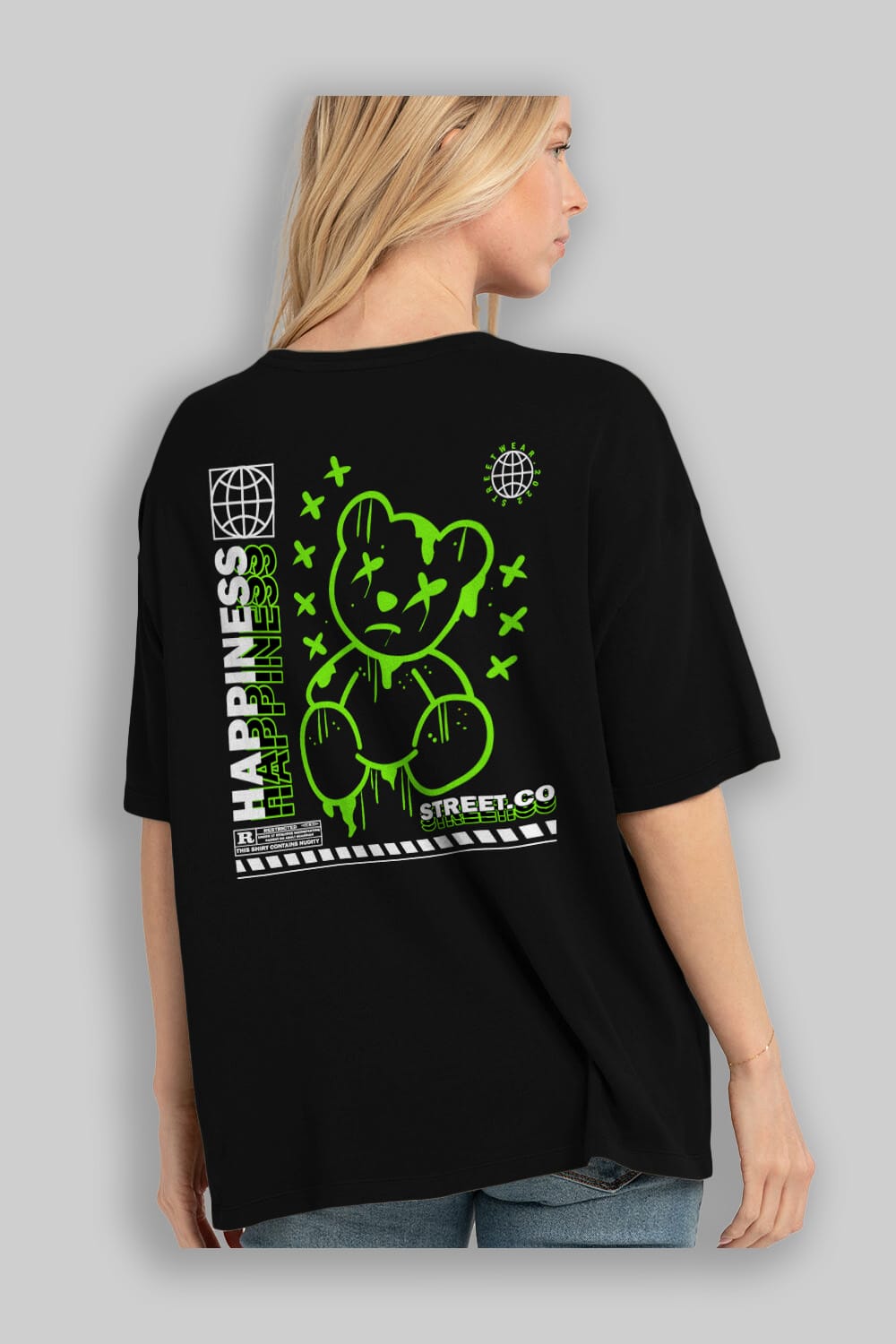Happiness Bear 3 Arka Baskılı Oversize t-shirt Erkek Kadın Unisex