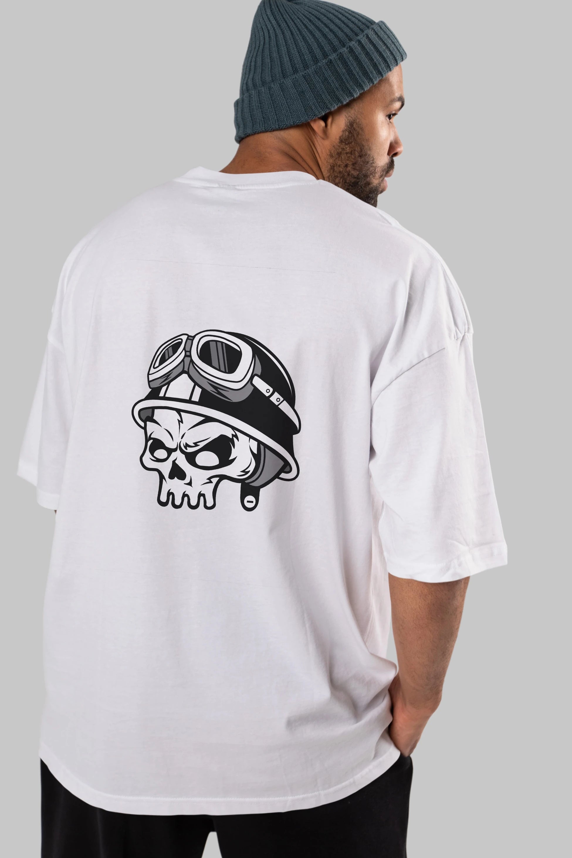 Biker Helmet Arka Baskılı Oversize t-shirt Erkek Kadın Unisex %100 Pamuk tişort