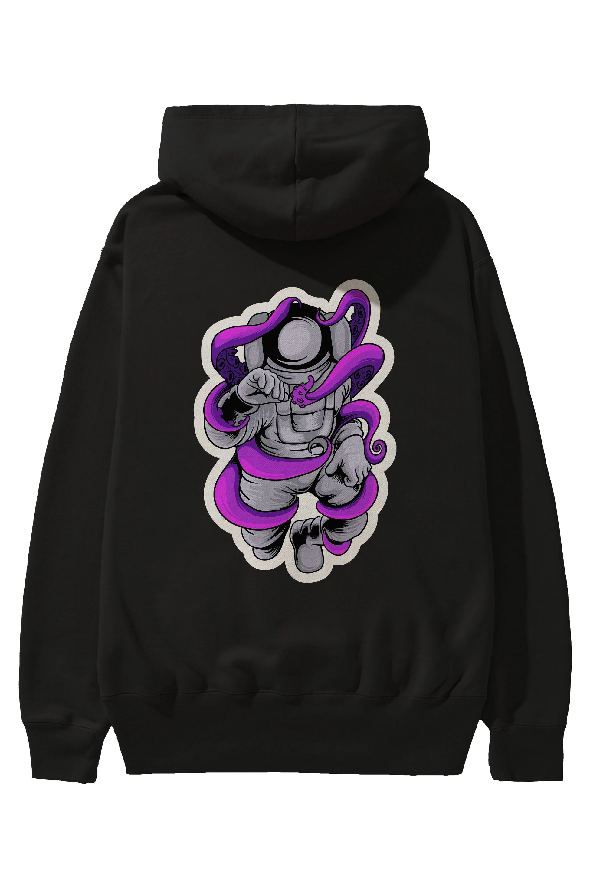 Astronaut fighting octopus sticker Arka Baskılı Hoodie Oversize Kapüşonlu Sweatshirt Erkek Kadın Unisex