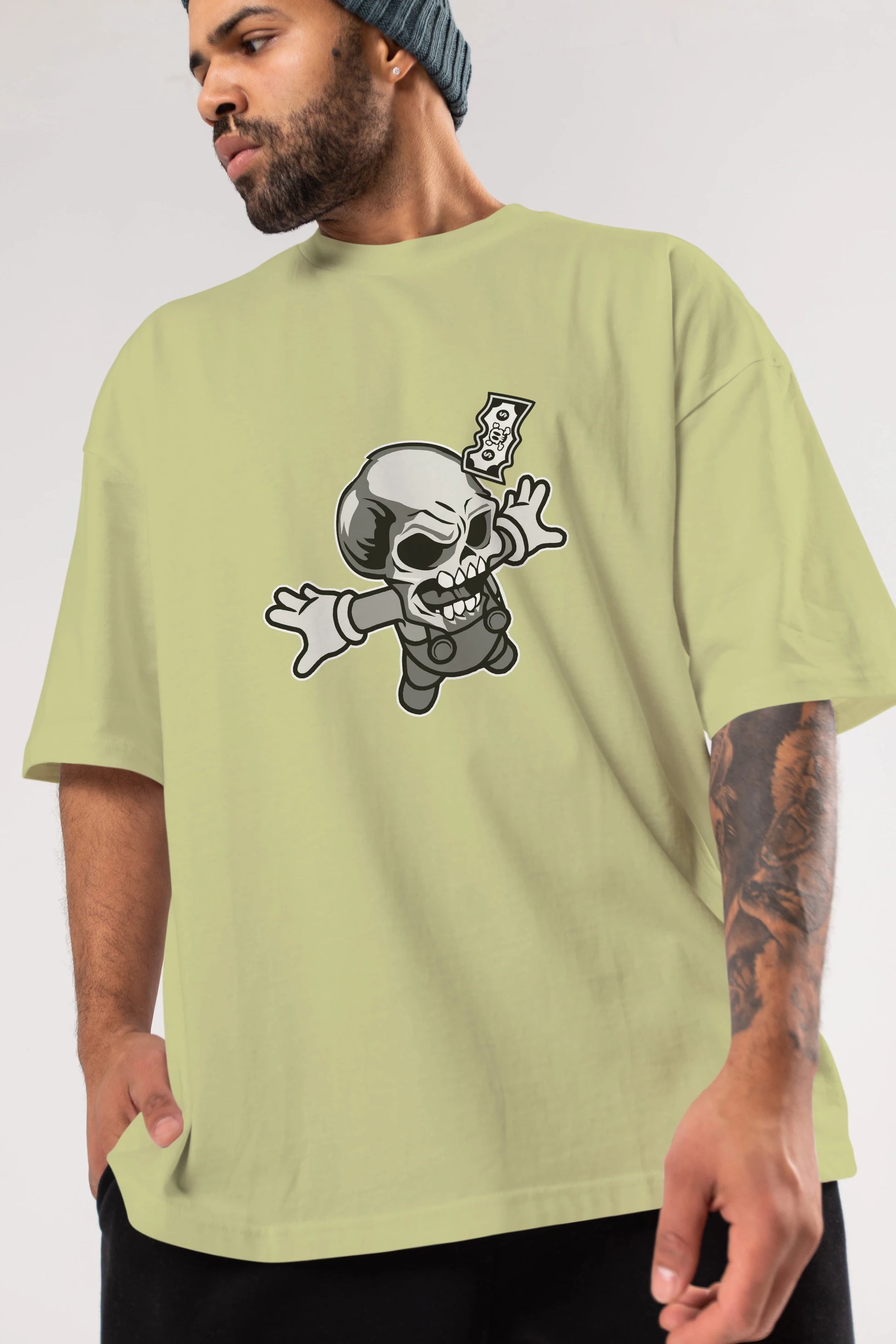 Skull Drowning Ön Baskılı Oversize t-shirt Erkek Kadın Unisex %100 Pamuk tişort