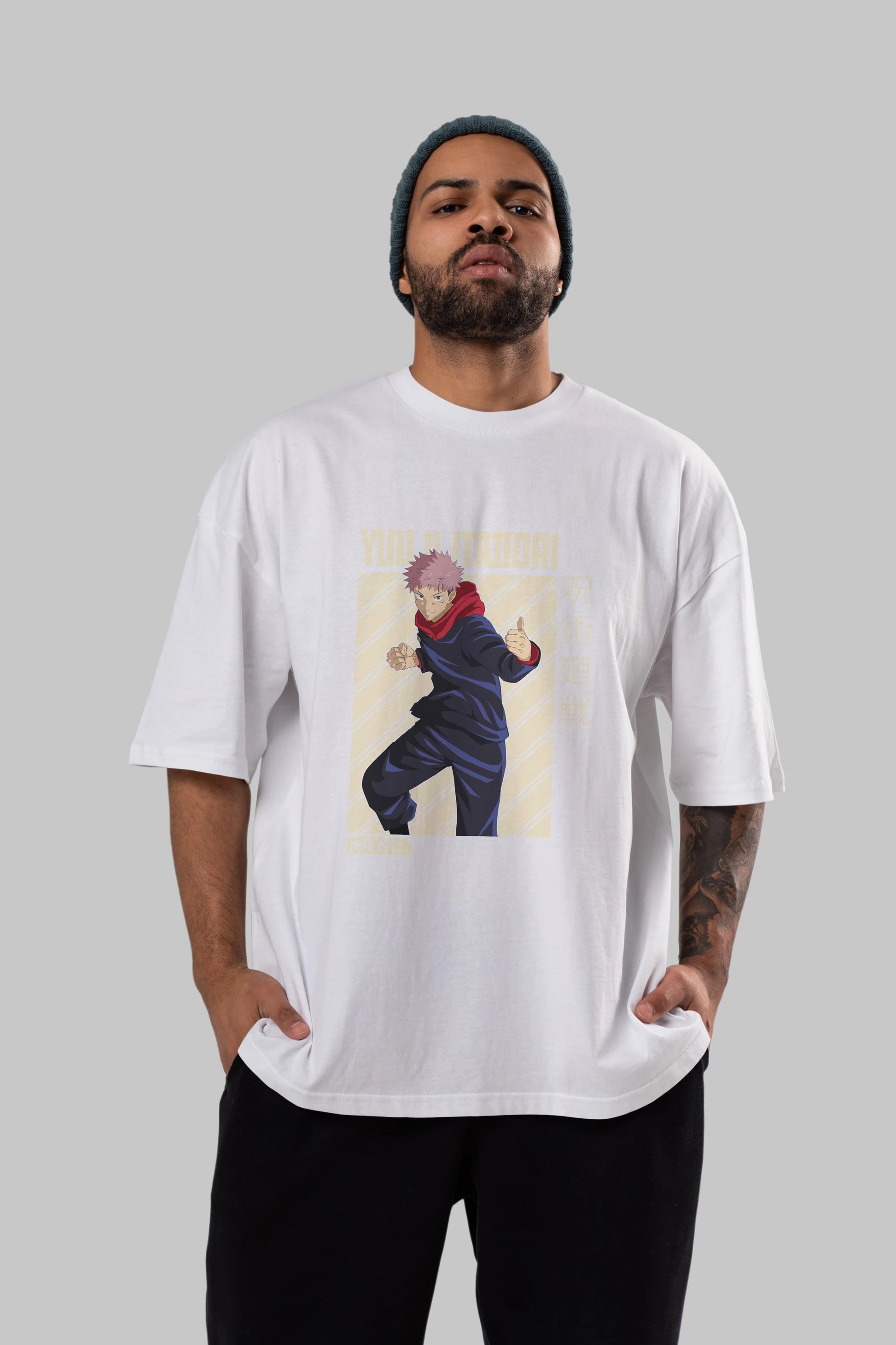 Yuuji Itadori 1 Anime Ön Baskılı Oversize t-shirt %100 pamuk Erkek Kadın Unisex