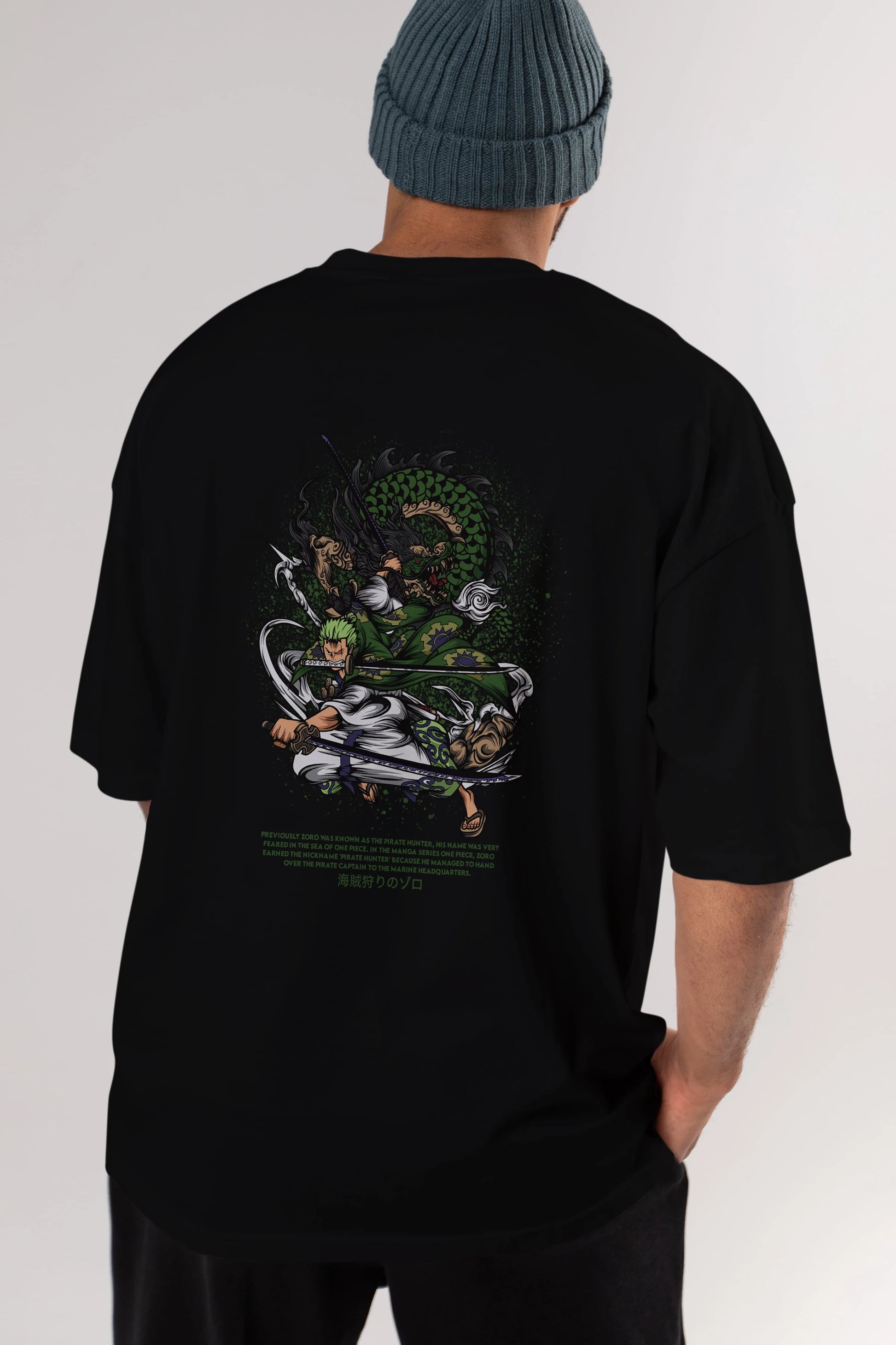 Zoro-ONE PIECE Anime Arka Baskılı Oversize t-shirt Erkek Kadın Unisex