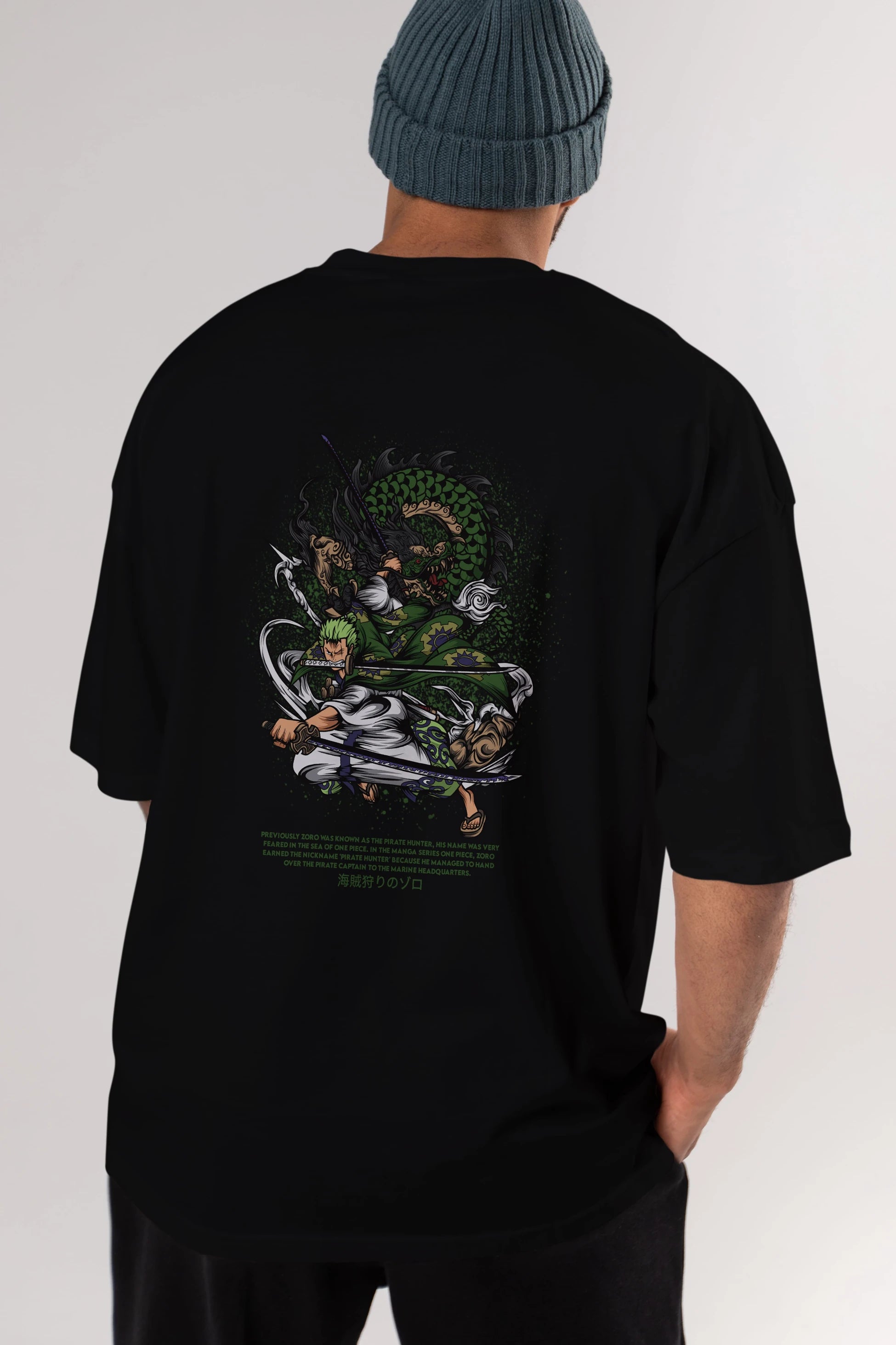 Zoro-ONE PIECE Anime Arka Baskılı Oversize t-shirt Erkek Kadın Unisex