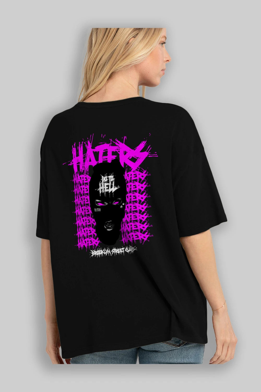 Haters Brooklyn Street Club Arka Baskılı Oversize t-shirt Erkek Kadın Unisex