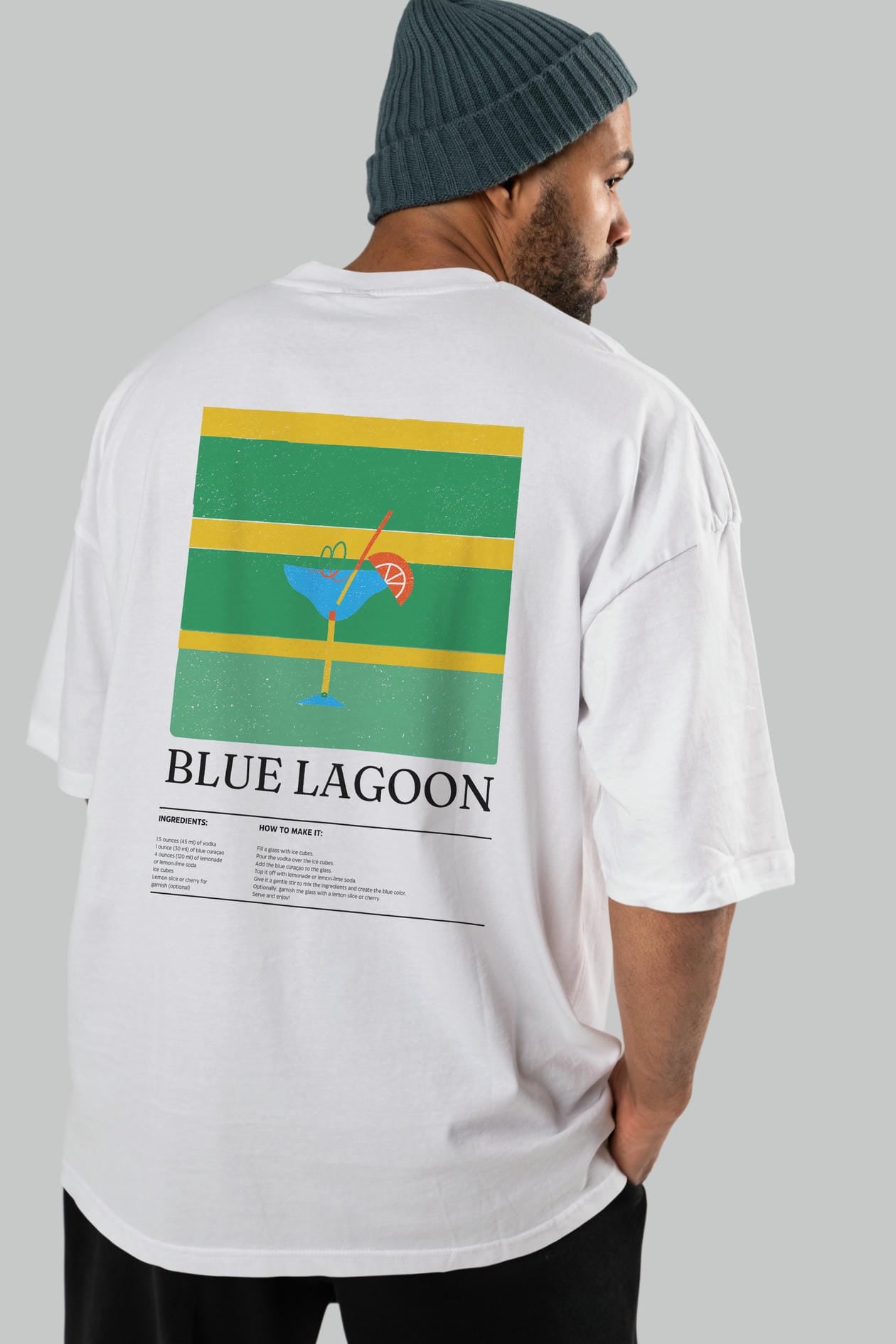 Blue Lagoon Kokteyl Serisi Arka Baskılı Oversize t-shirt Erkek Kadın %100 Pamuk Bisiklet Yaka tişort