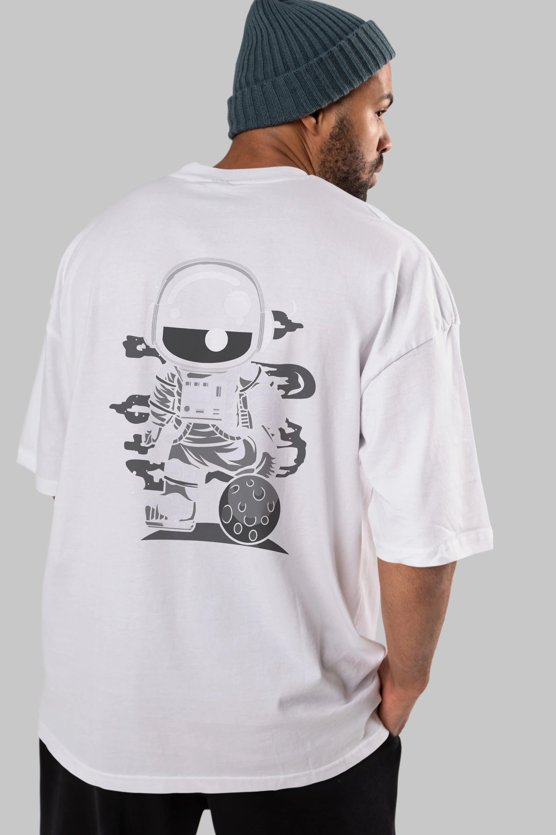 Astronaut Soccer Arka Baskılı Oversize t-shirt Erkek Kadın Unisex
