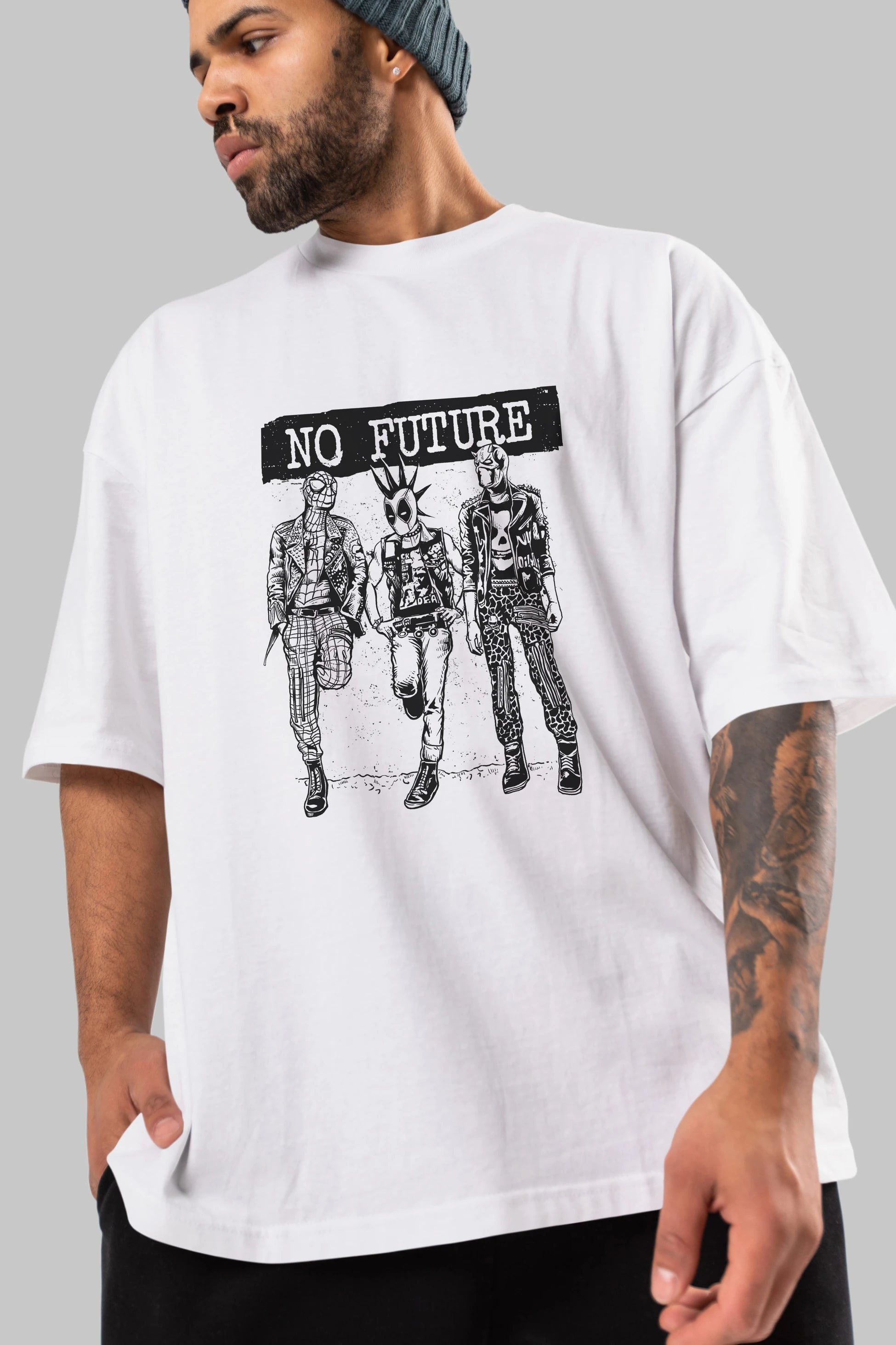 No Future Ön Baskılı Oversize t-shirt Erkek Kadın Unisex %100 Pamuk tişort