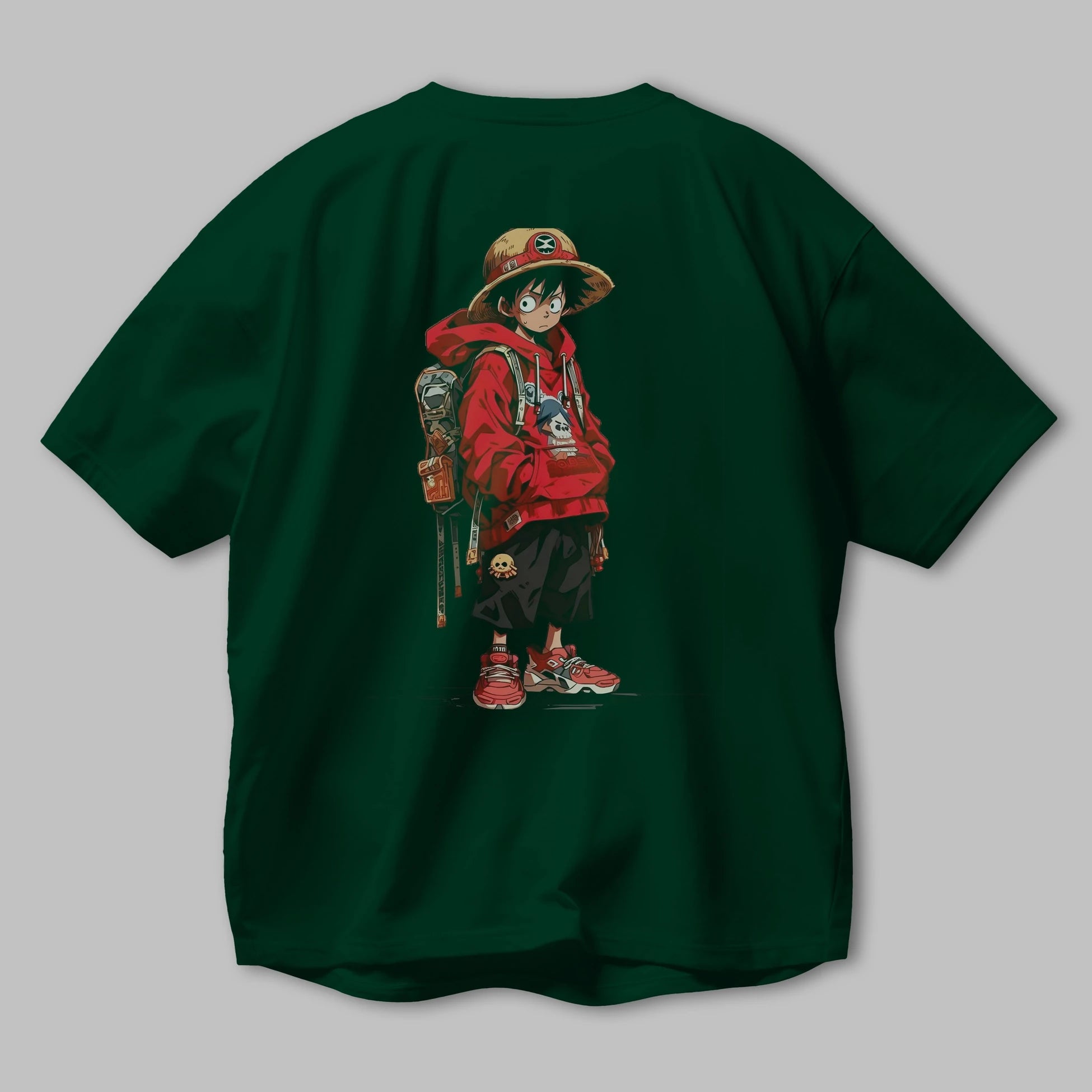 One Piece Arka Baskılı Oversize t-shirt Erkek Kadın Unisex %100 Pamuk Bisiklet Yaka tişort