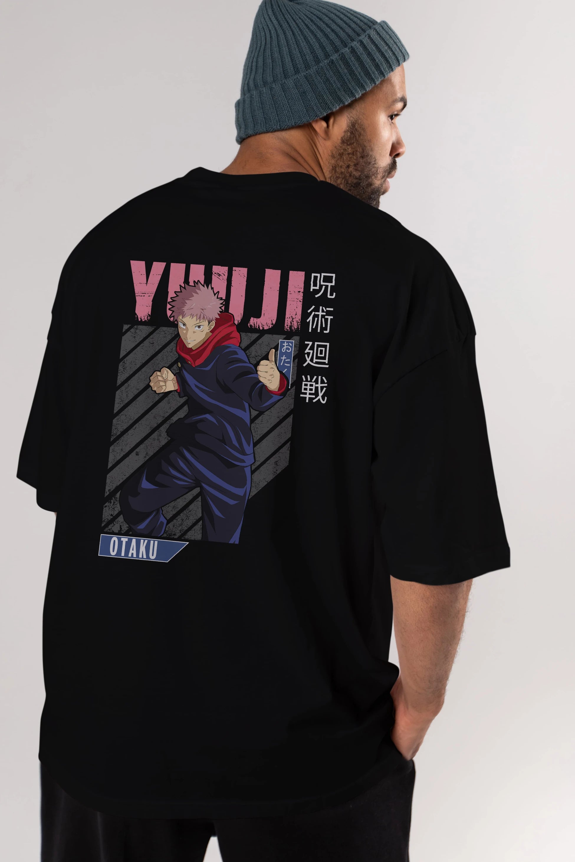 Yuuji Itadori Anime Arka Baskılı Oversize t-shirt Erkek Kadın Unisex