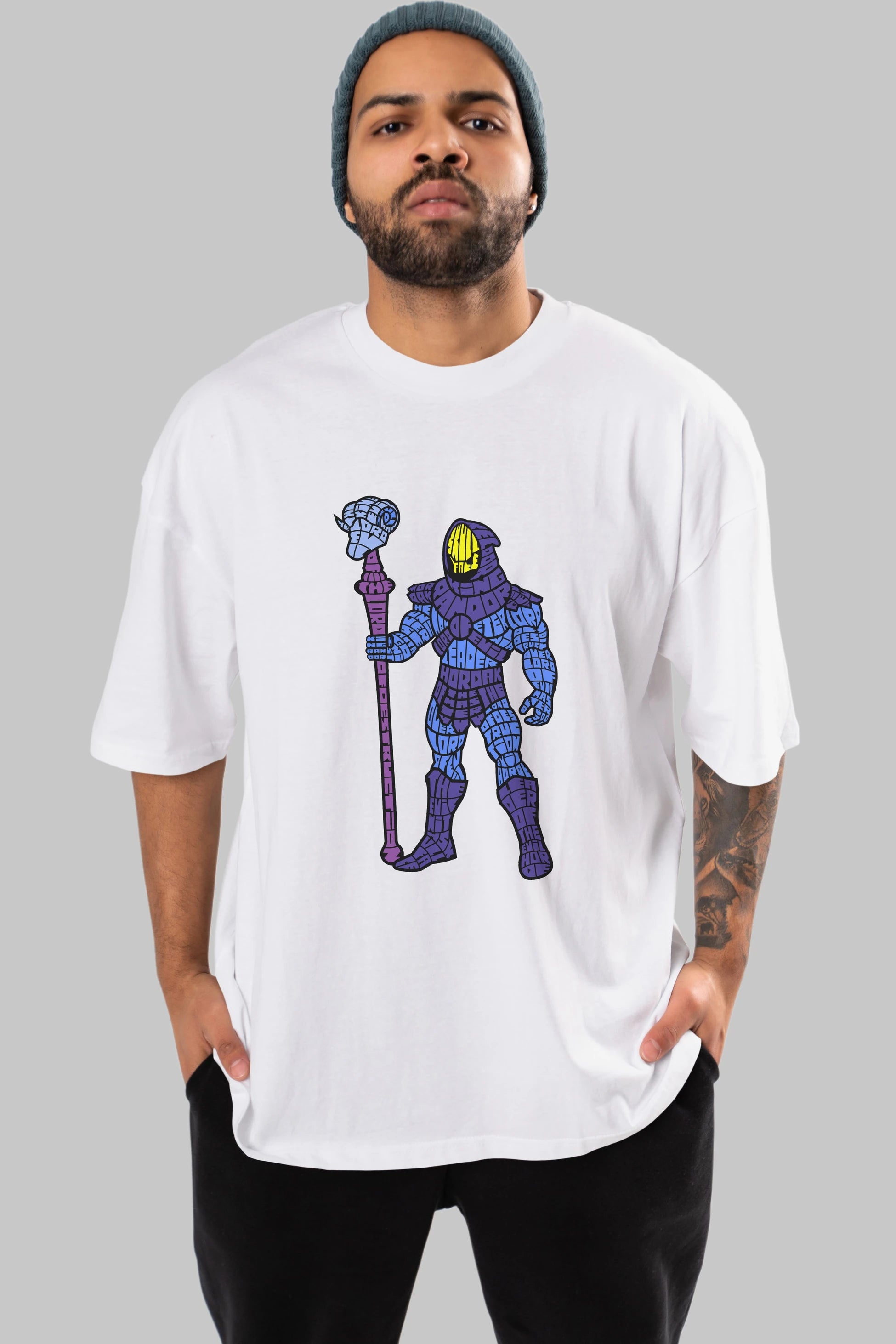 Skull Face Ön Baskılı Oversize t-shirt %100 pamuk Erkek Kadın Unisex