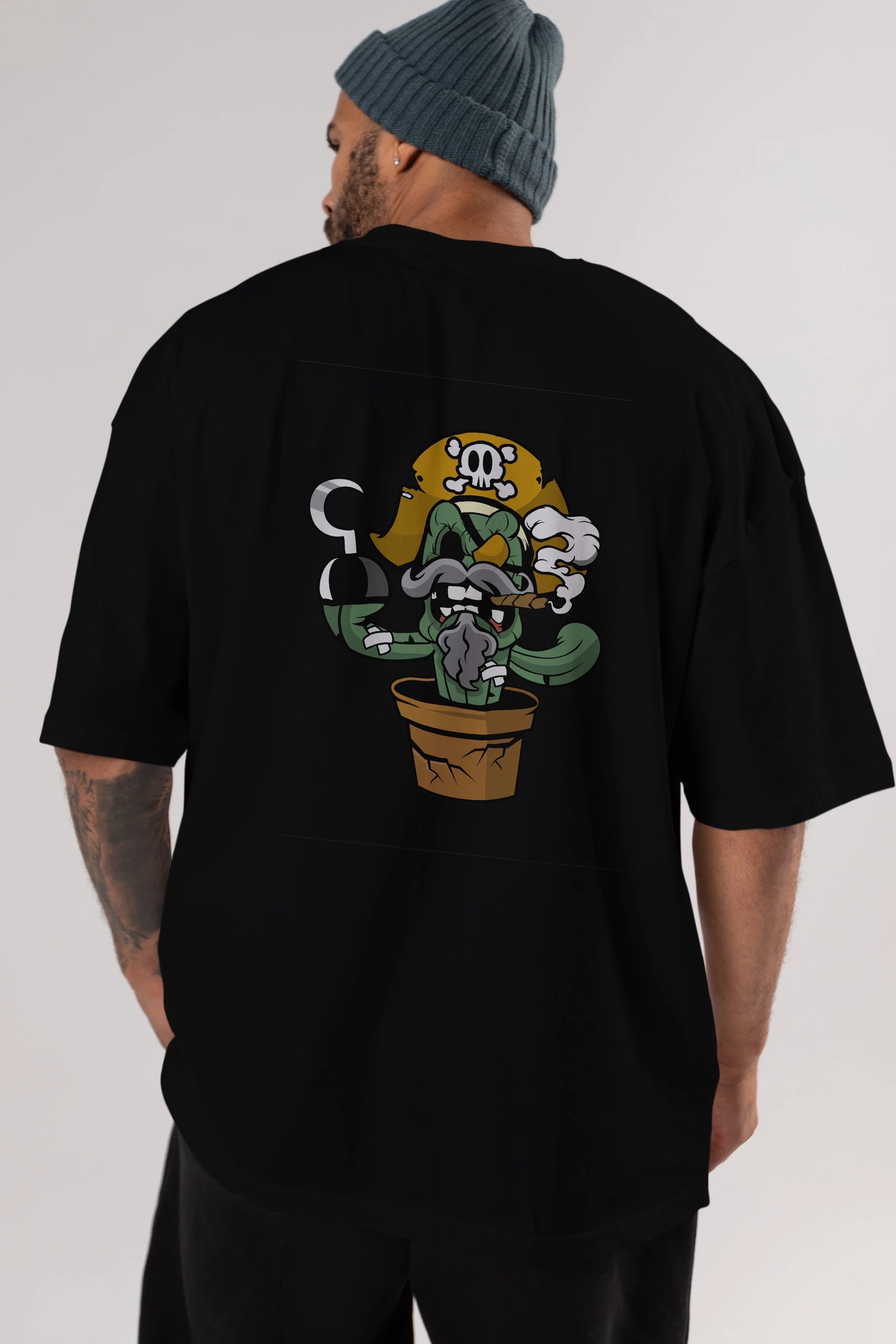 Pirate Cactus Arka Baskılı Oversize t-shirt Erkek Kadın Unisex %100 Pamuk tişort