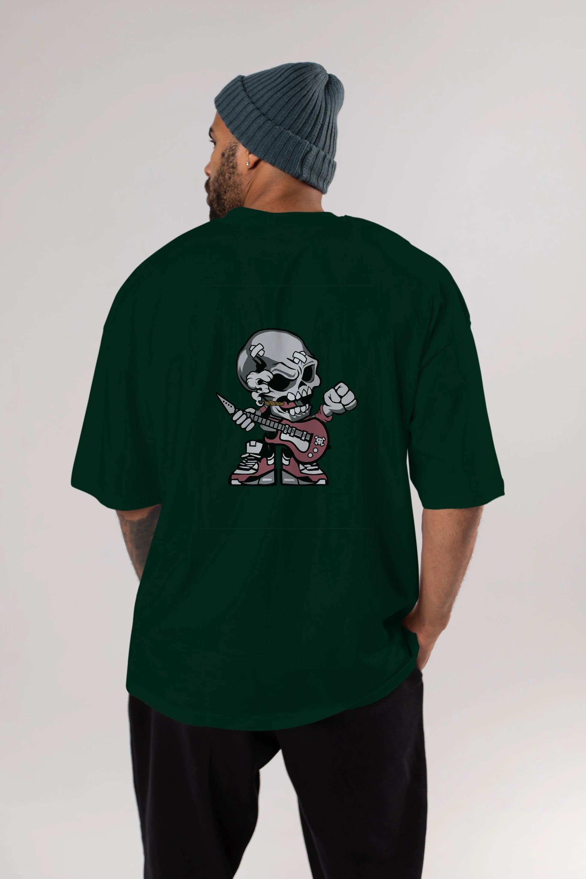 Skull Rockstar Arka Baskılı Oversize t-shirt Erkek Kadın Unisex %100 Pamuk tişort