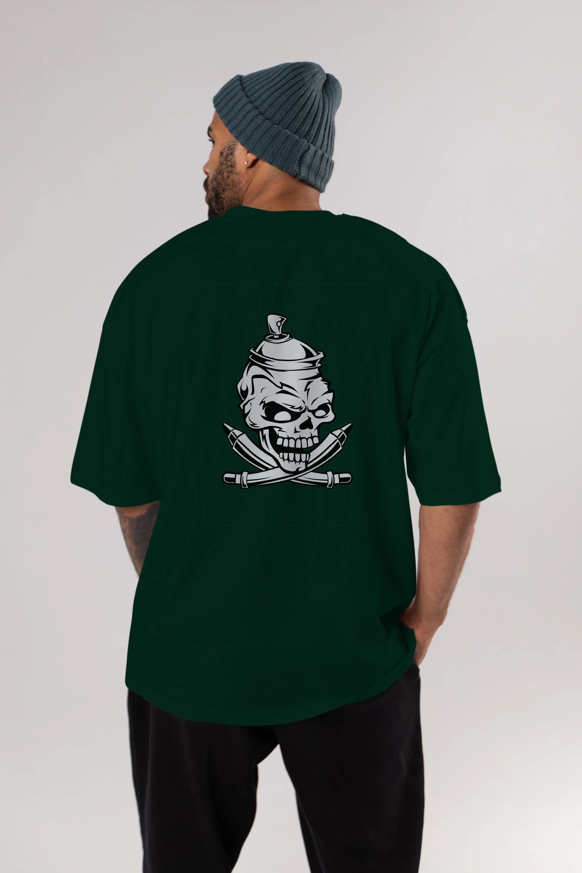 Skull Grafity Arka Baskılı Oversize t-shirt Erkek Kadın Unisex %100 Pamuk tişort