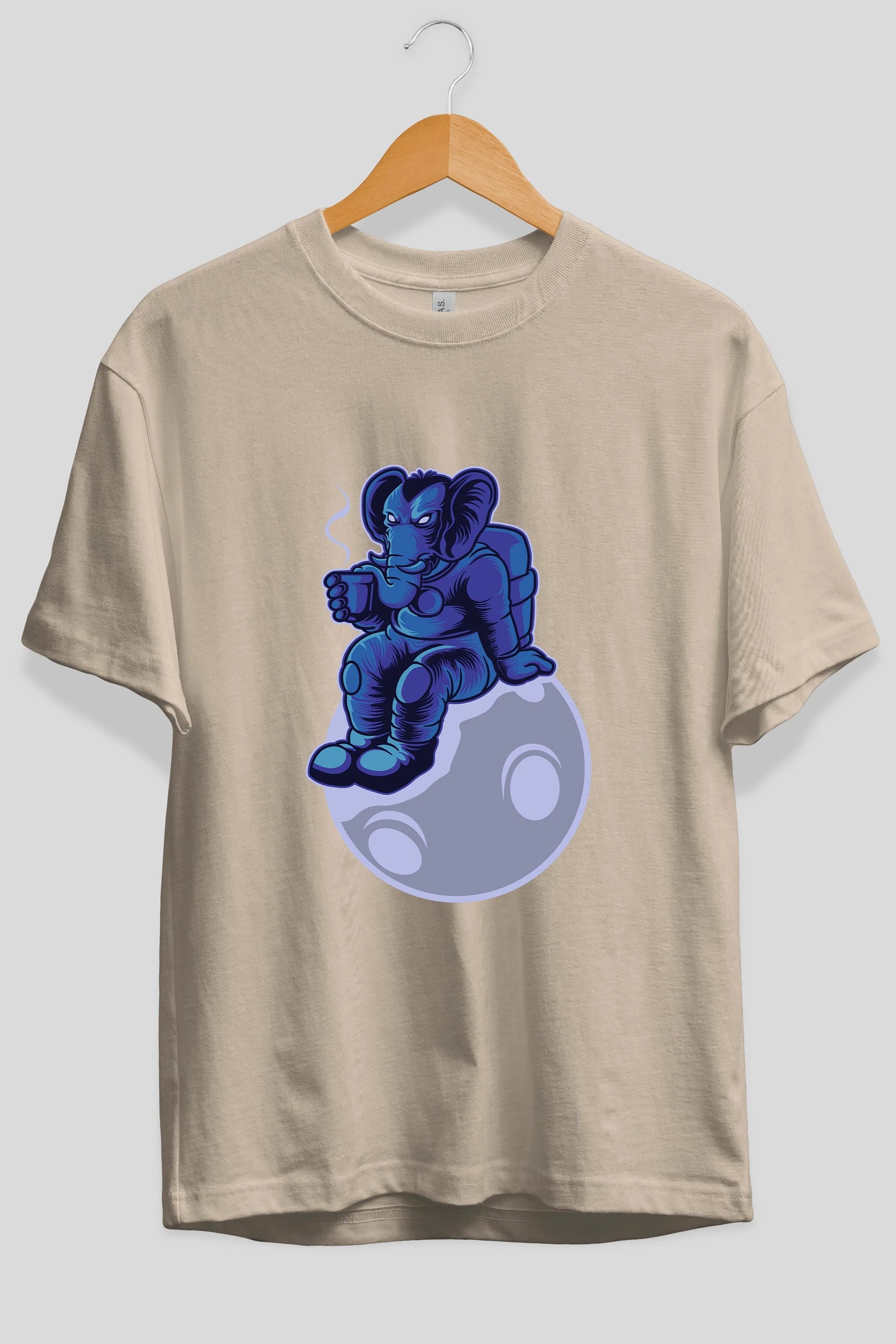 Space Elephant Drink Coffee Ön Baskılı Oversize t-shirt Erkek Kadın Unisex