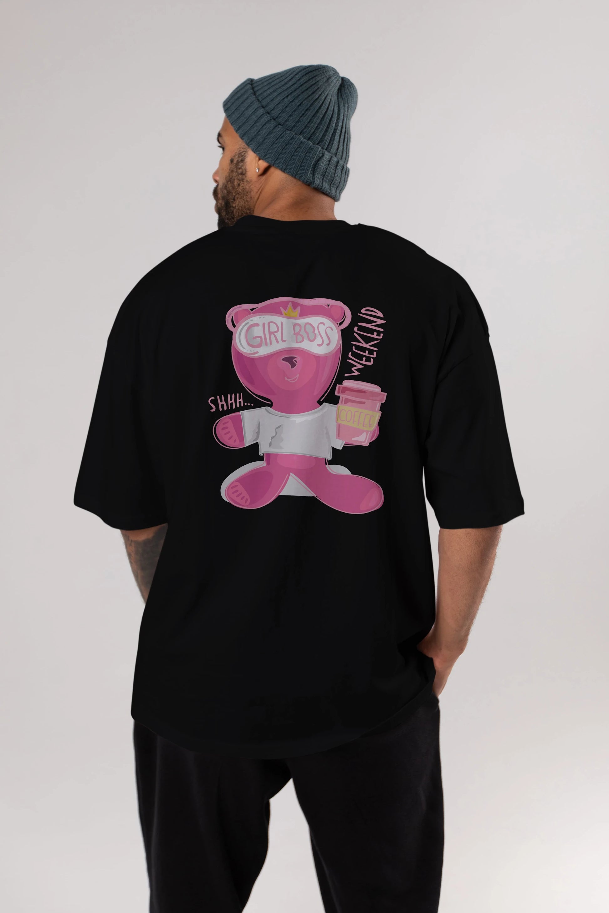 Girl Boss Bear Arka Baskılı Oversize t-shirt Erkek Kadın Unisex