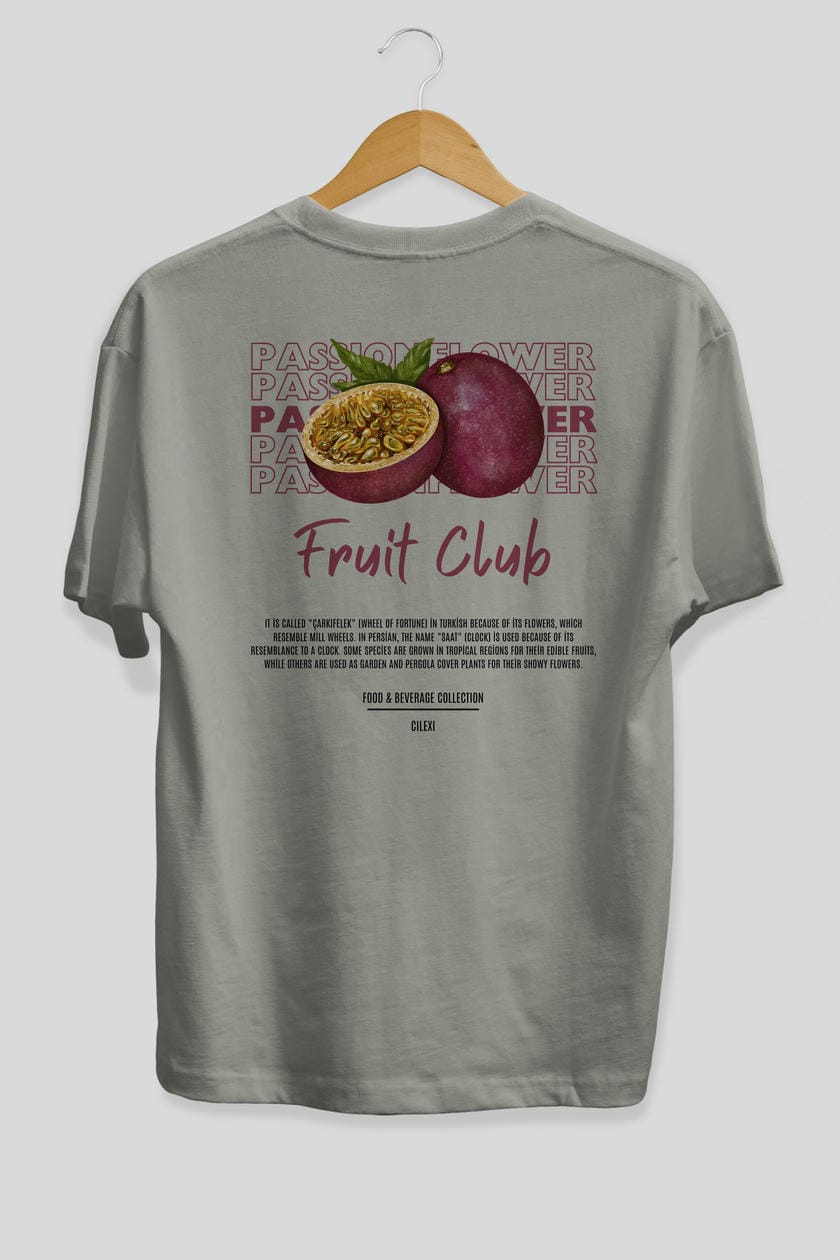 Passionflower Arka Baskılı Oversize t-shirt Erkek Kadın Pamuk Bisiklet Yaka tişort