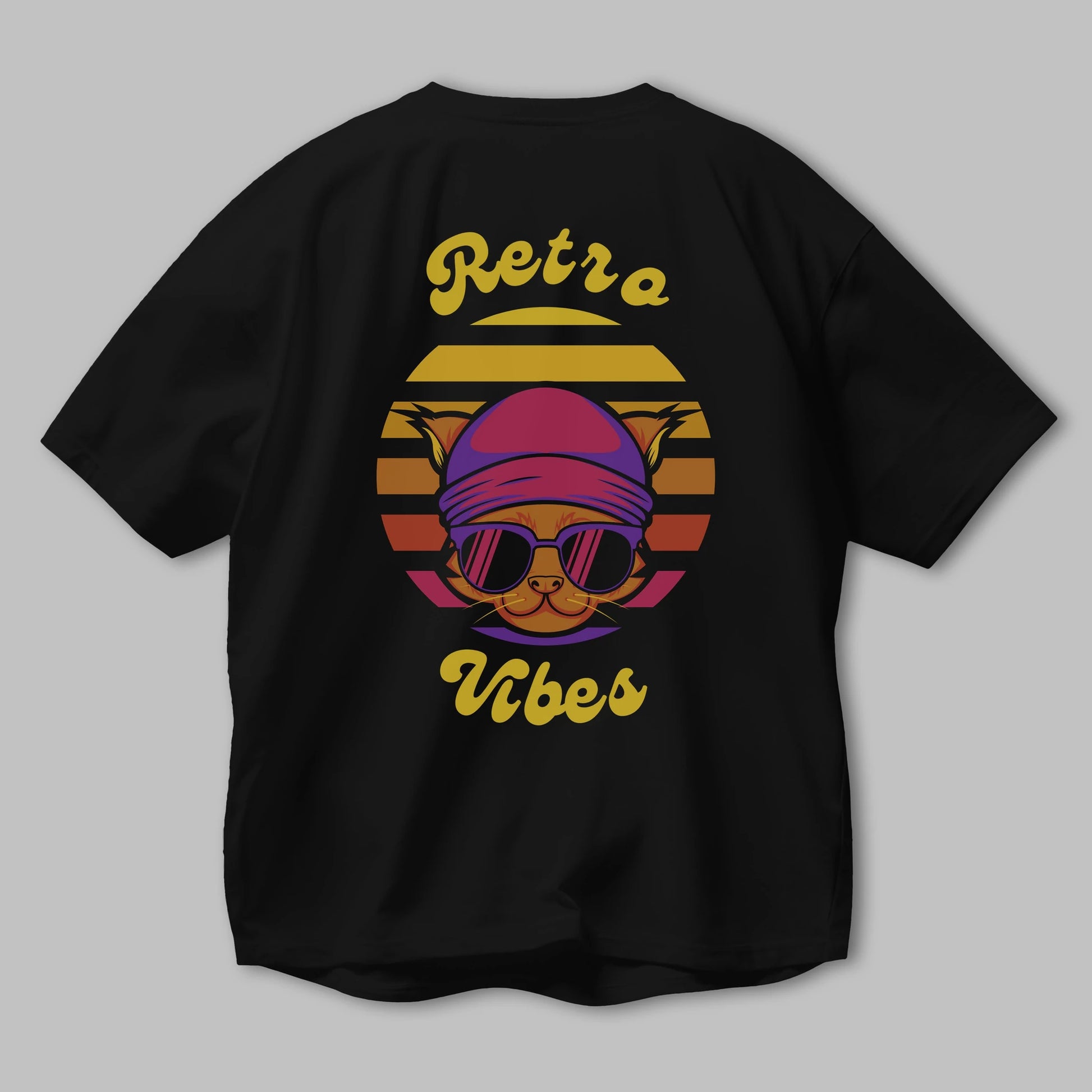 Cat Retro Vibes Arka Baskılı Oversize t-shirt Erkek Kadın Unisex